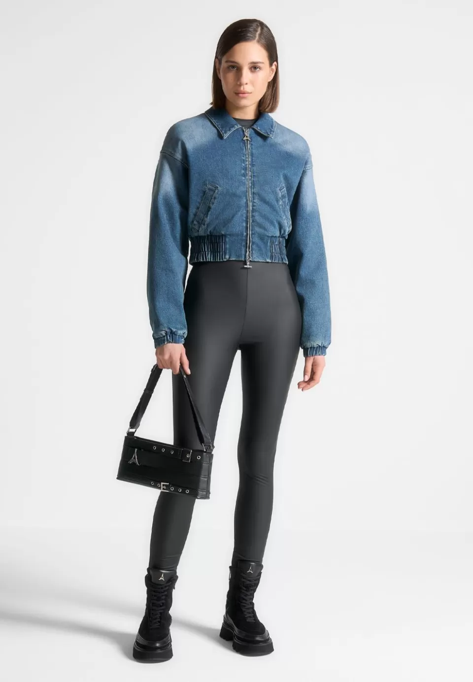 Manière De Voir Padded Cropped Denim Bomber Jacket>Woman Jackets