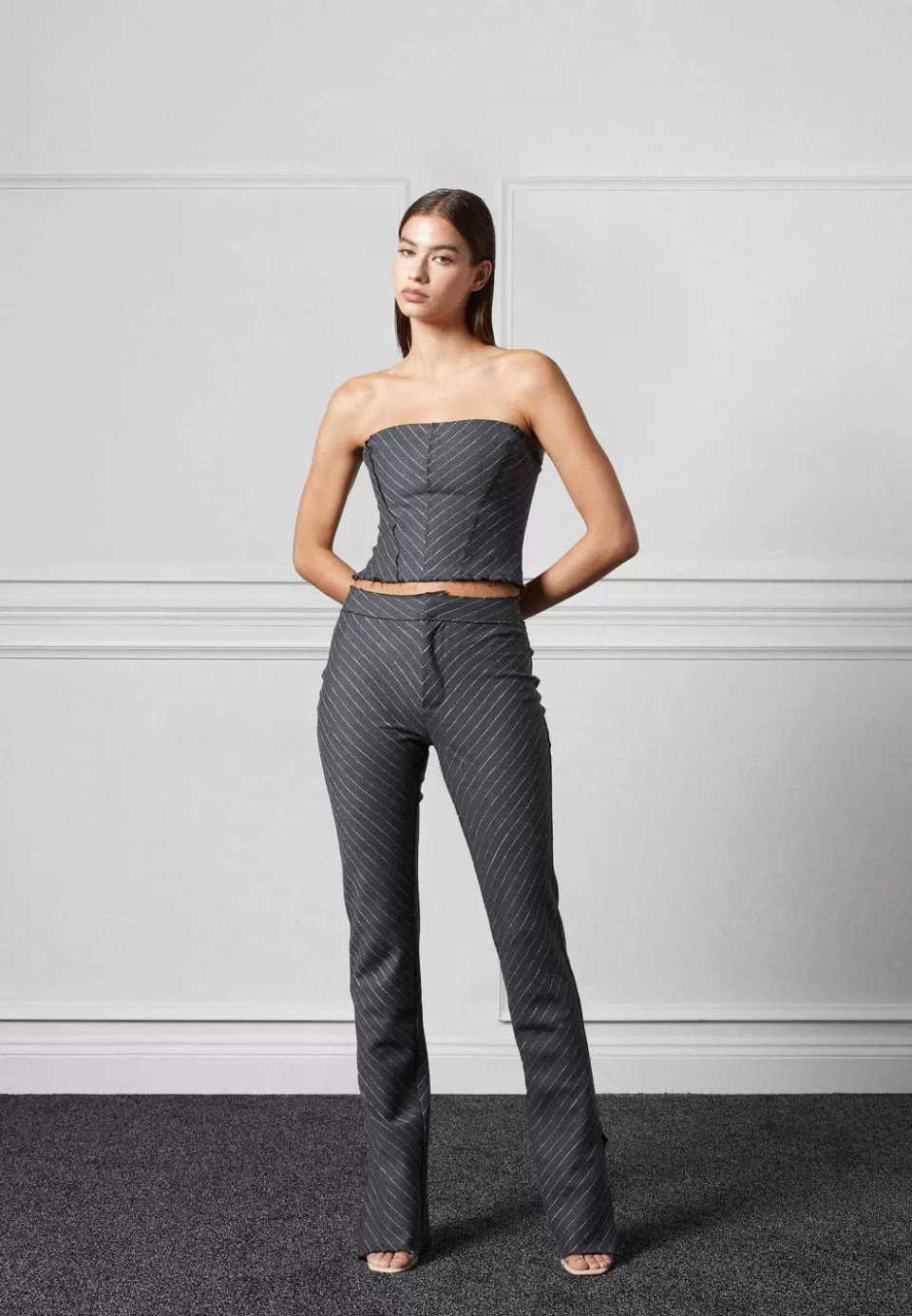 Manière De Voir Pinstripe Mini Flared Trousers>Woman Matching Sets
