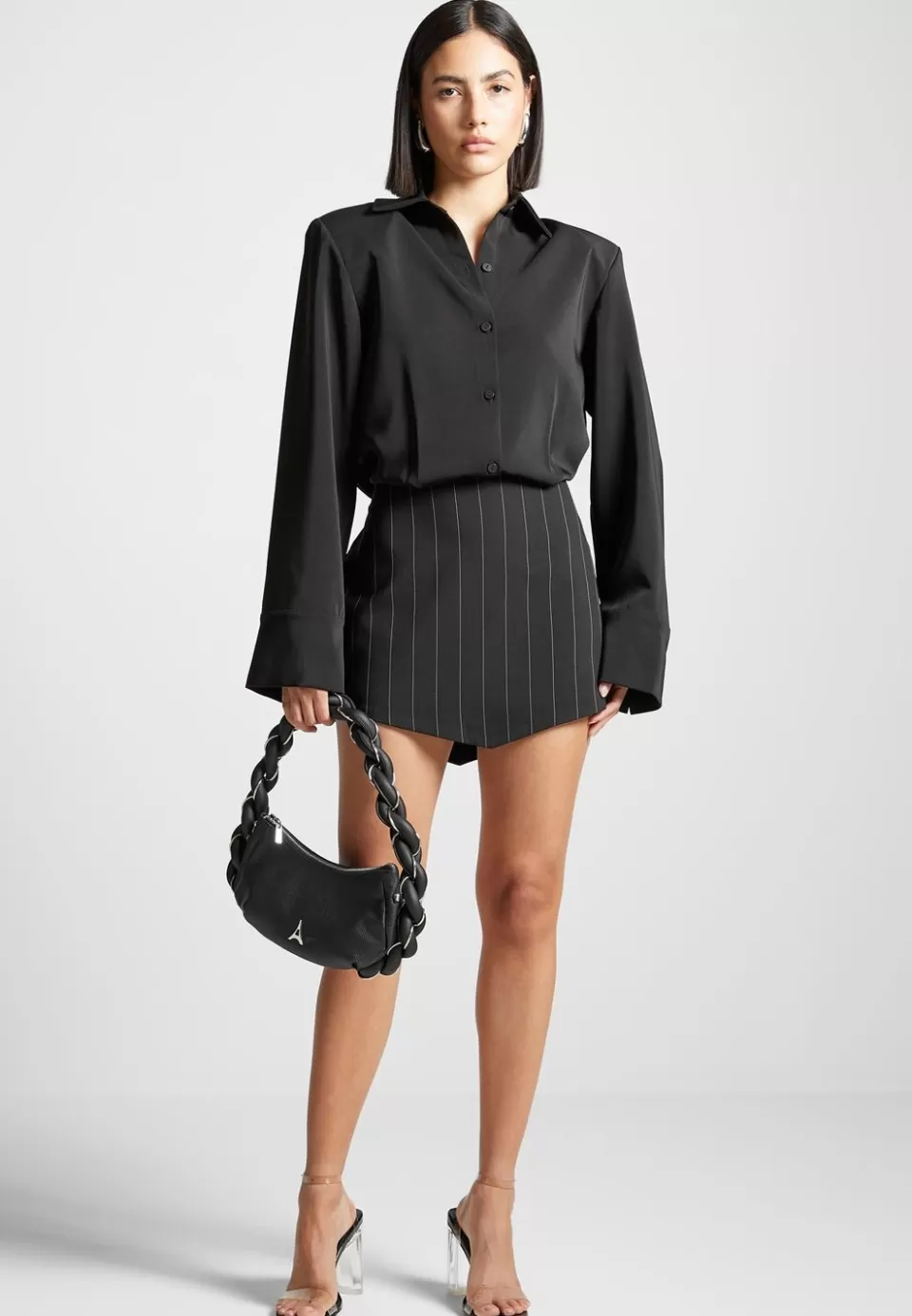 Manière De Voir Pinstripe Skirt Shirt Dress>Woman Dresses