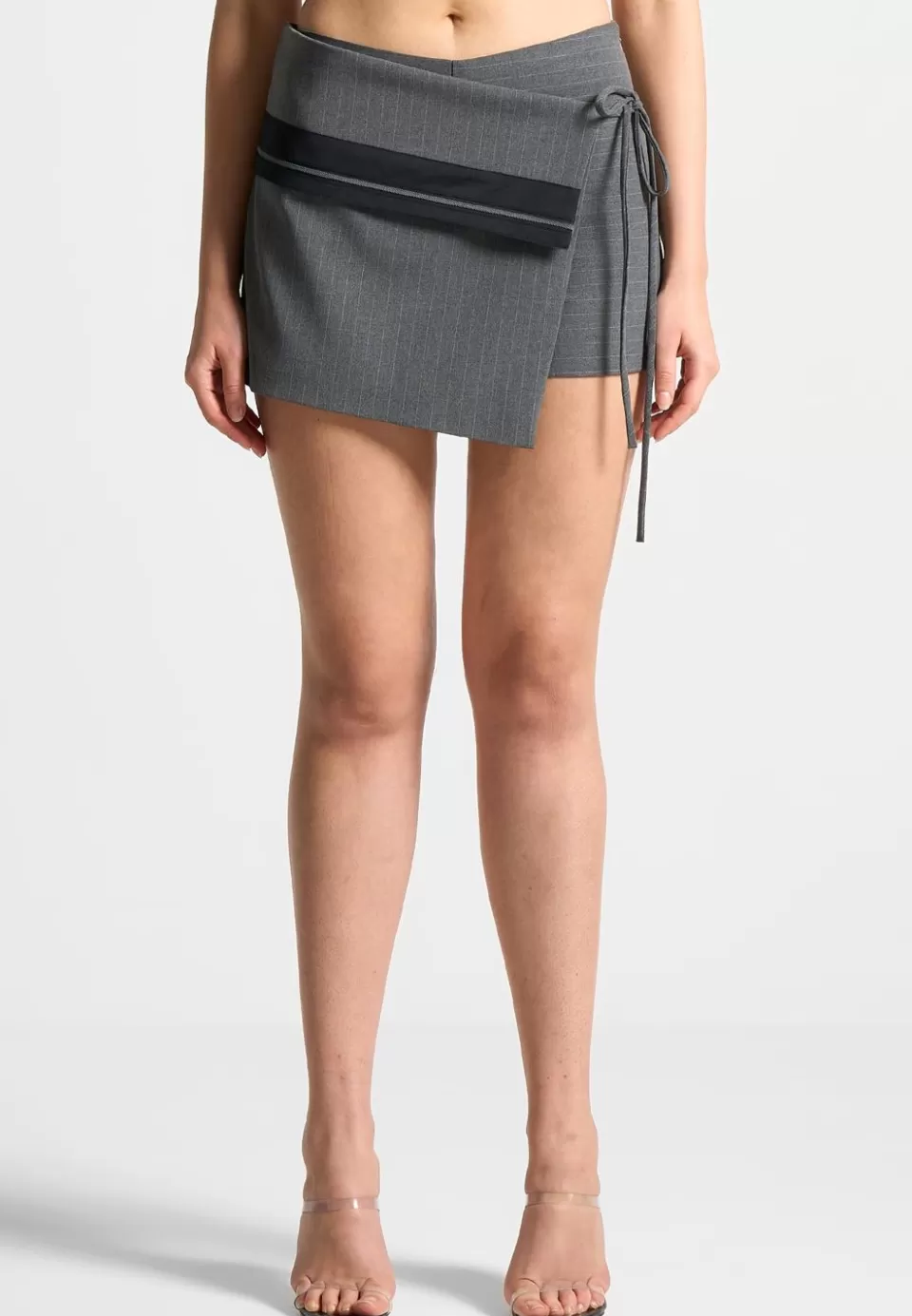 Manière De Voir Pinstripe Tailored Mini Skort With Tie>Woman Skirts