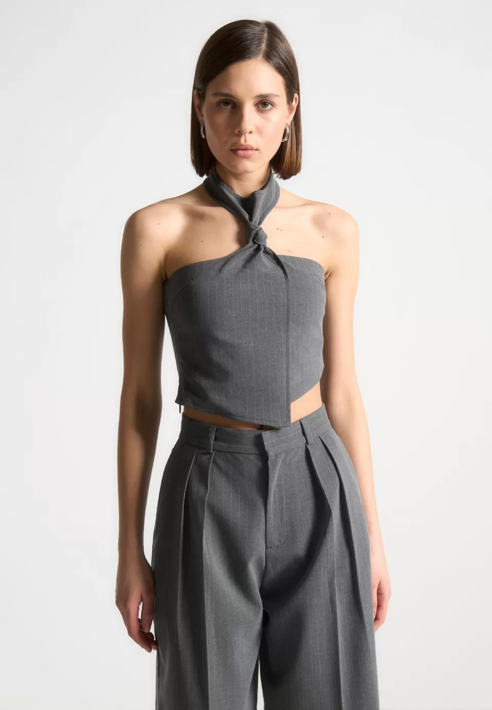 Manière De Voir Pinstripe Tie Knot Halter Top>Woman Tops & T Shirts