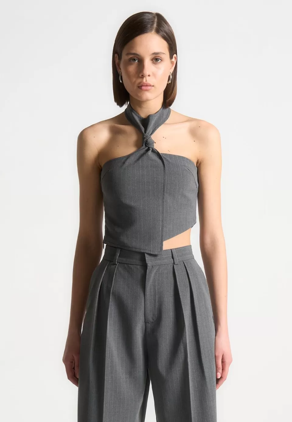 Manière De Voir Pinstripe Tie Knot Halter Top>Woman Tops & T Shirts