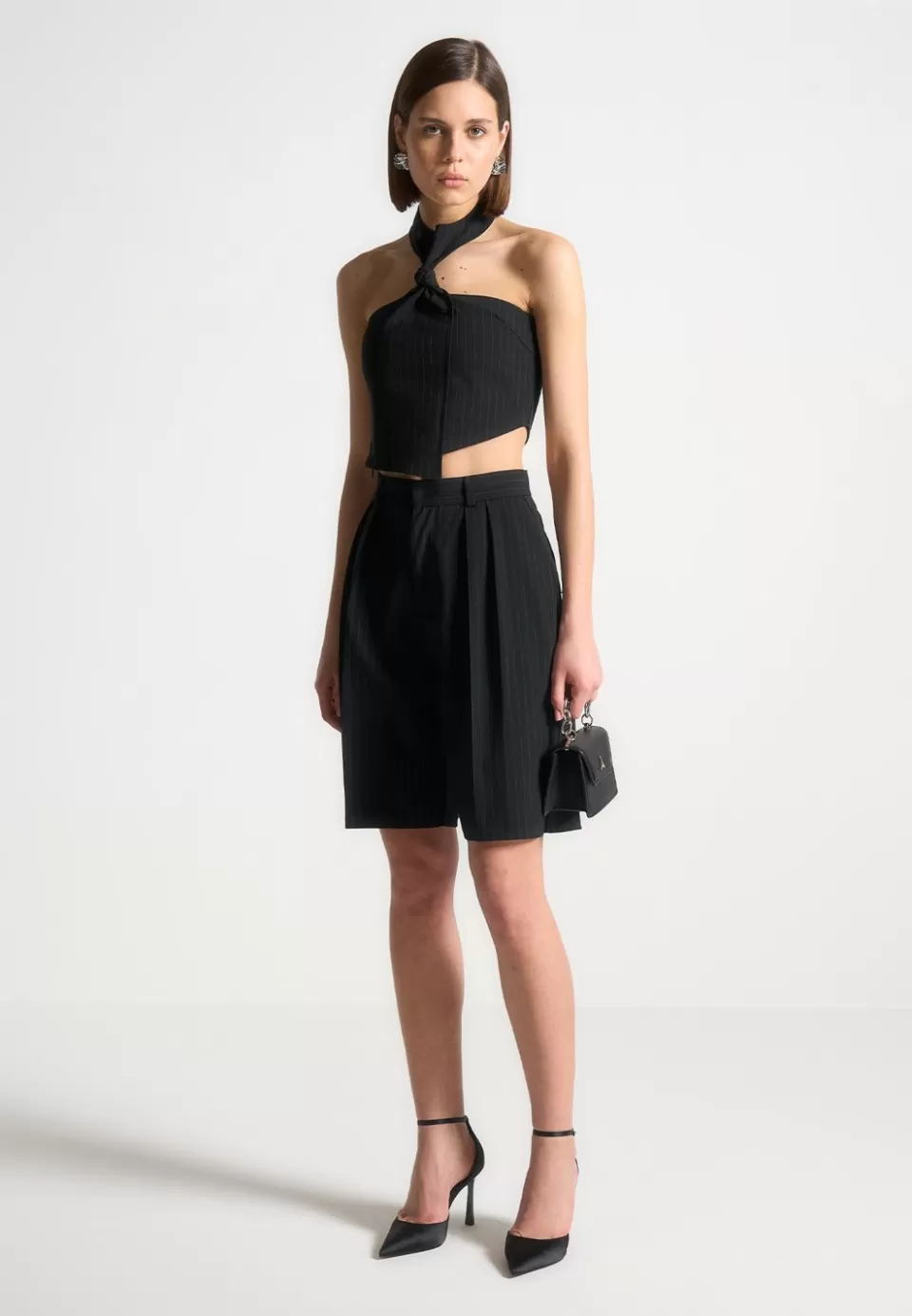 Manière De Voir Pinstripe Tie Knot Halter Top>Woman Tops & T Shirts