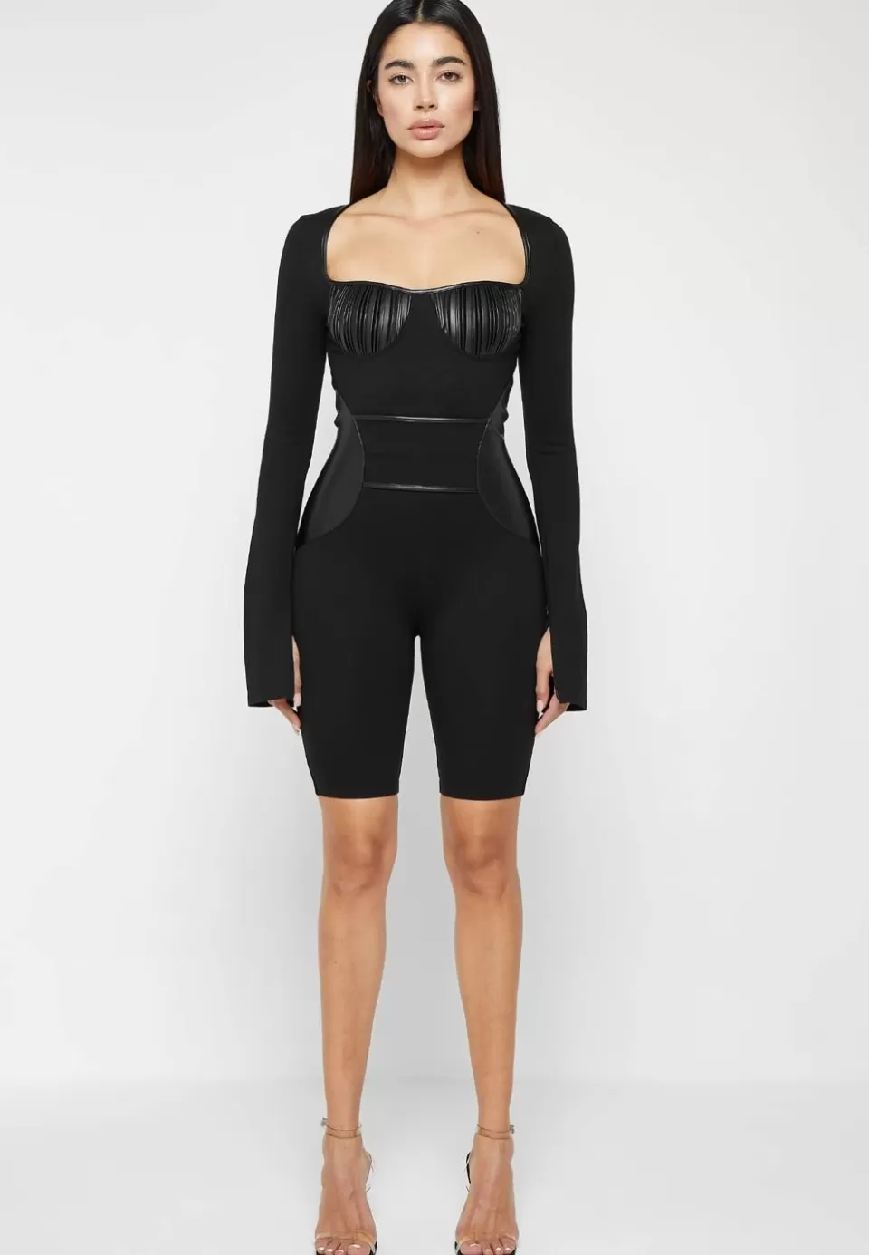 Manière De Voir Pleated Vegan Leather & Bandage Playsuit>Woman Jumpsuits & Playsuits