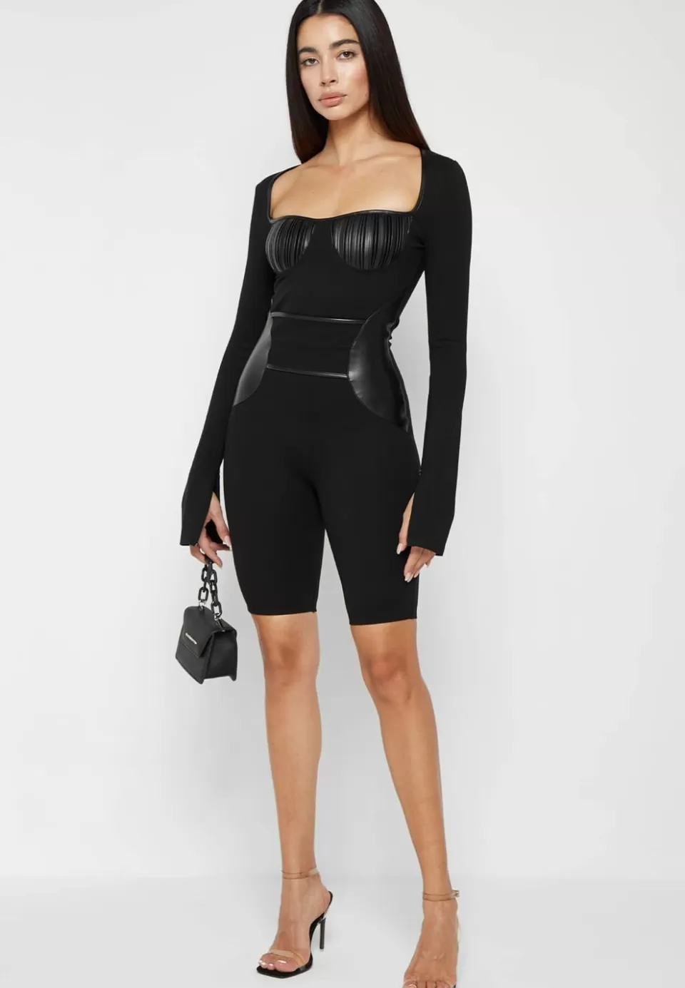 Manière De Voir Pleated Vegan Leather & Bandage Playsuit>Woman Jumpsuits & Playsuits
