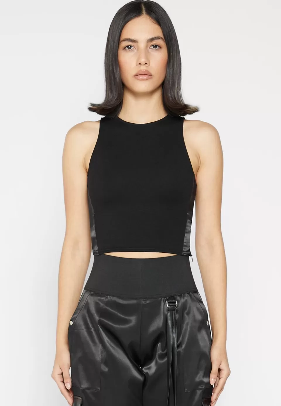 Manière De Voir Racer Crop Top With Satin Panels>Woman Tops & T Shirts