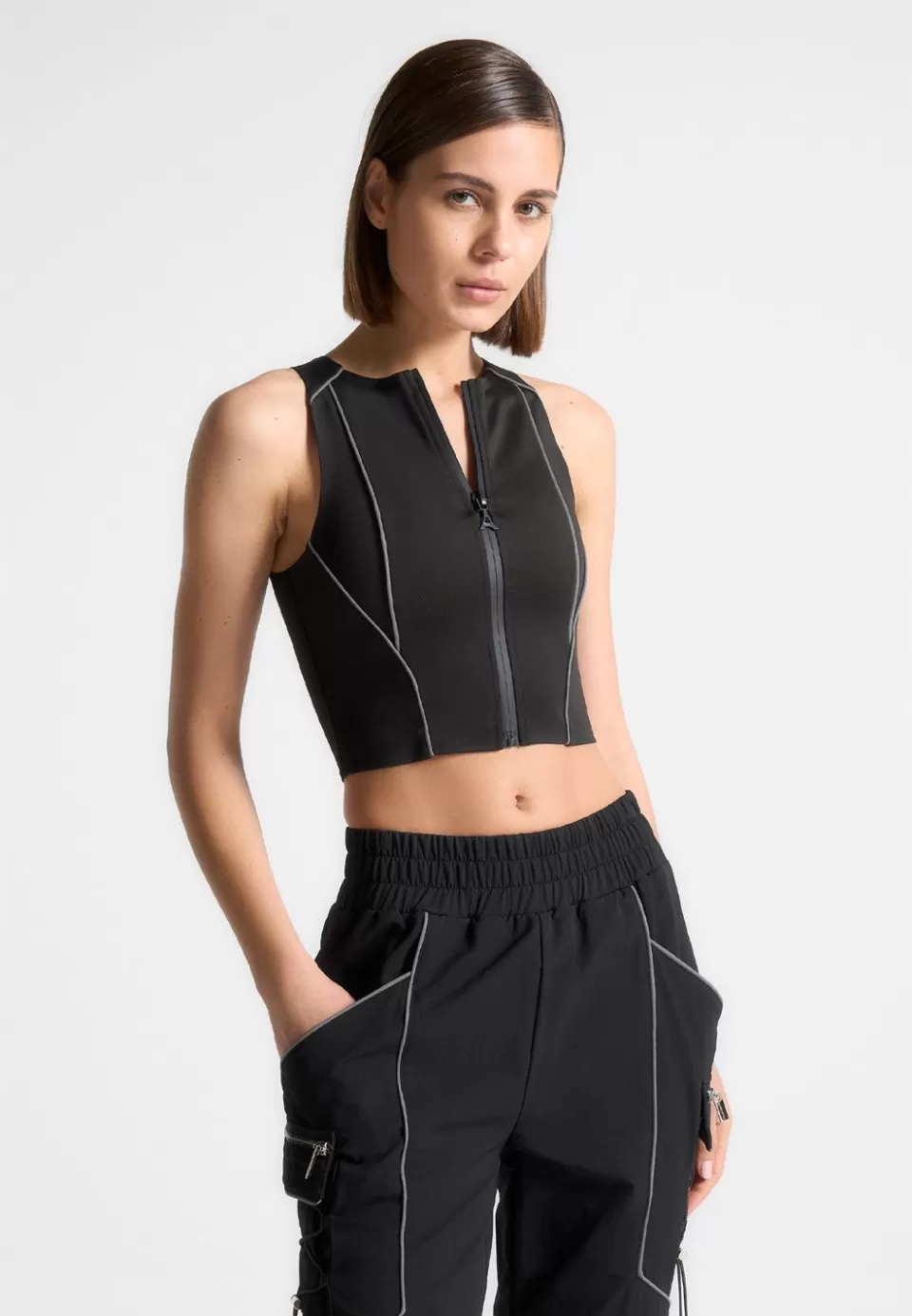 Manière De Voir Reflective Piped Racer Crop Top>Woman Tops & T Shirts