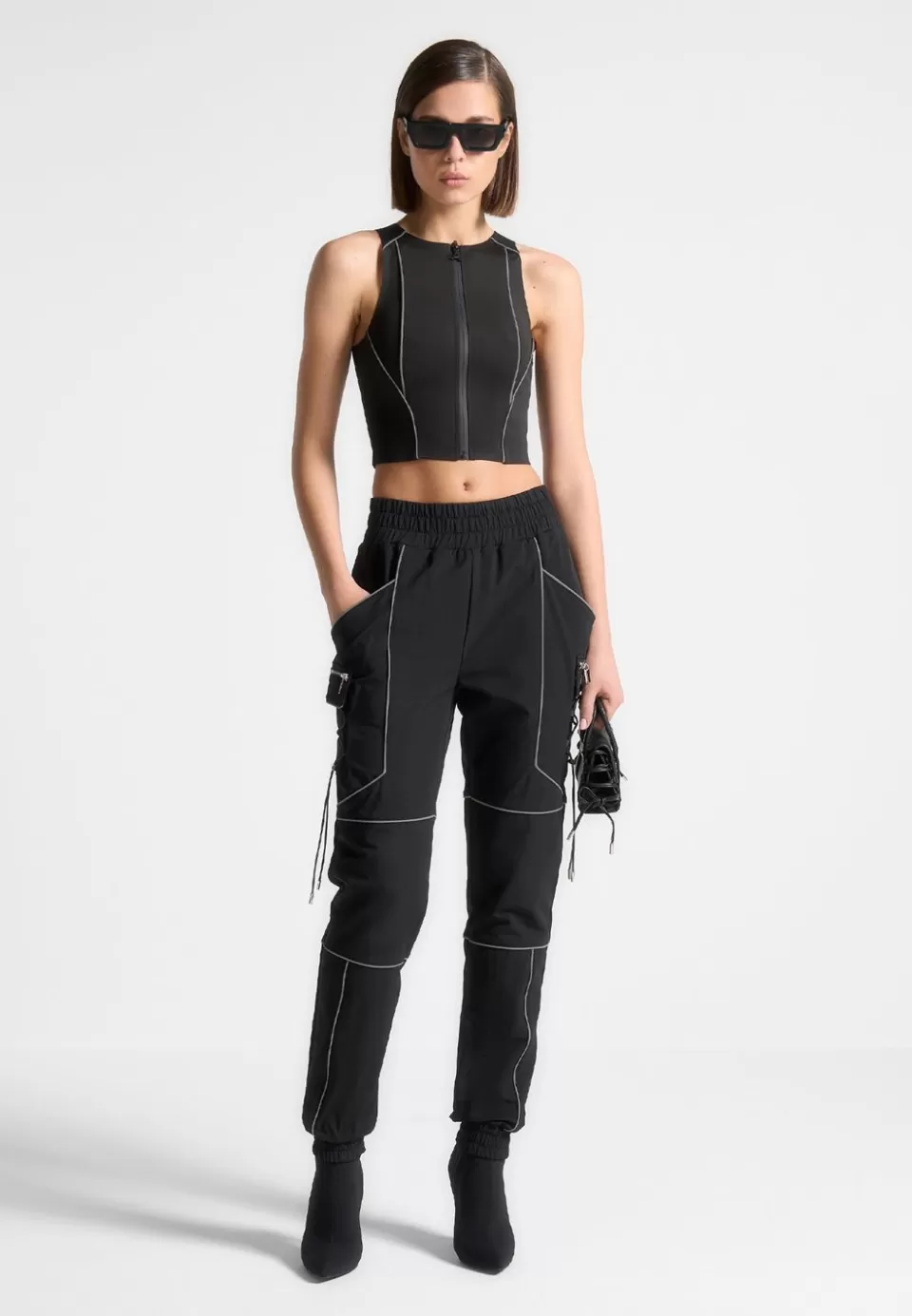 Manière De Voir Reflective Piped Racer Crop Top>Woman Tops & T Shirts