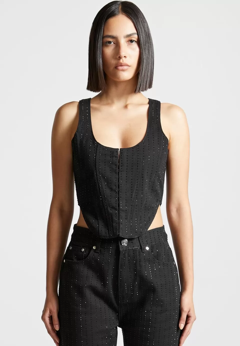 Manière De Voir Rhinestone Denim Corset>Woman Matching Sets