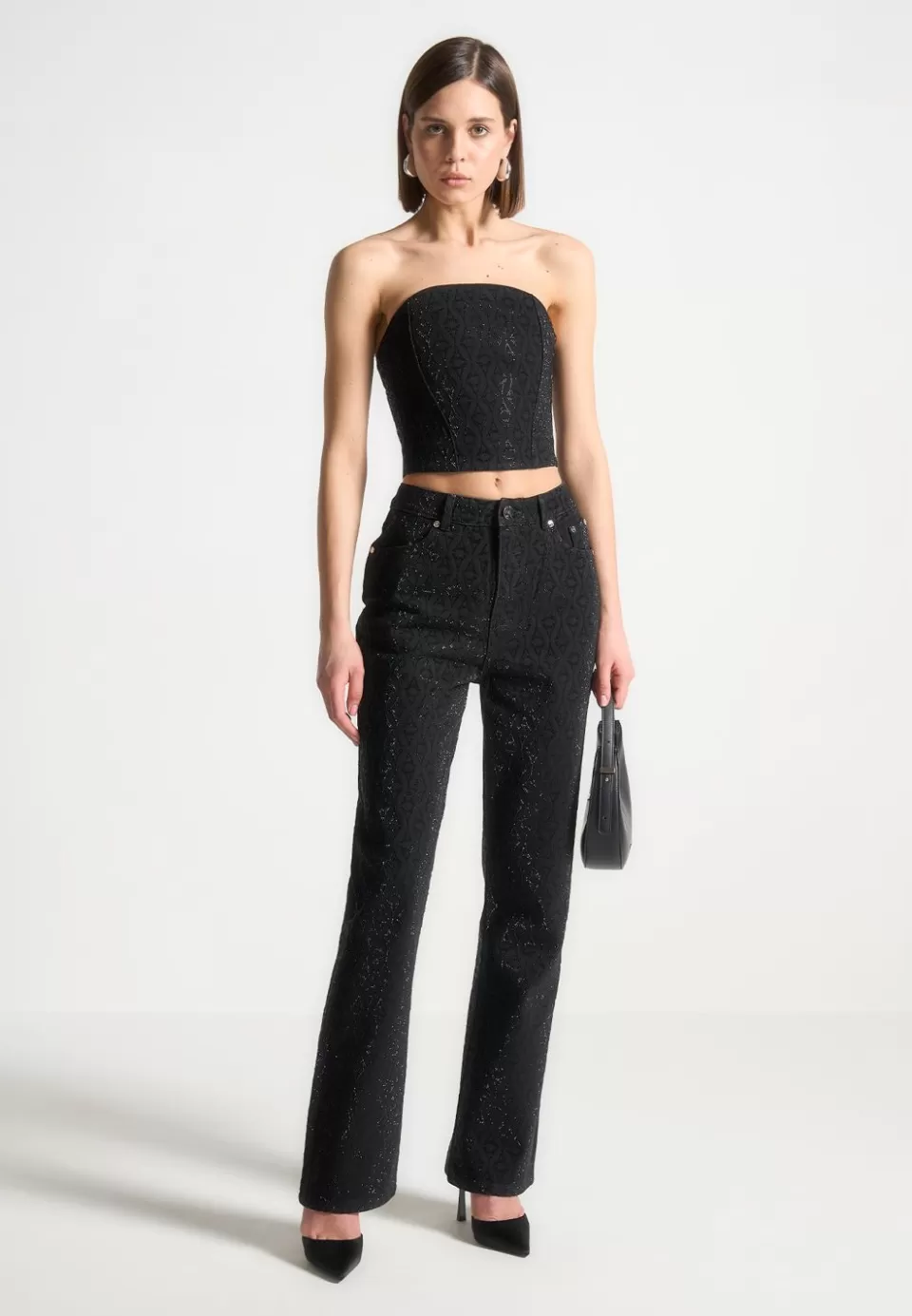 Manière De Voir Rhinestone Eiffel Denim Bandeau Corset Top>Woman Tops & T Shirts