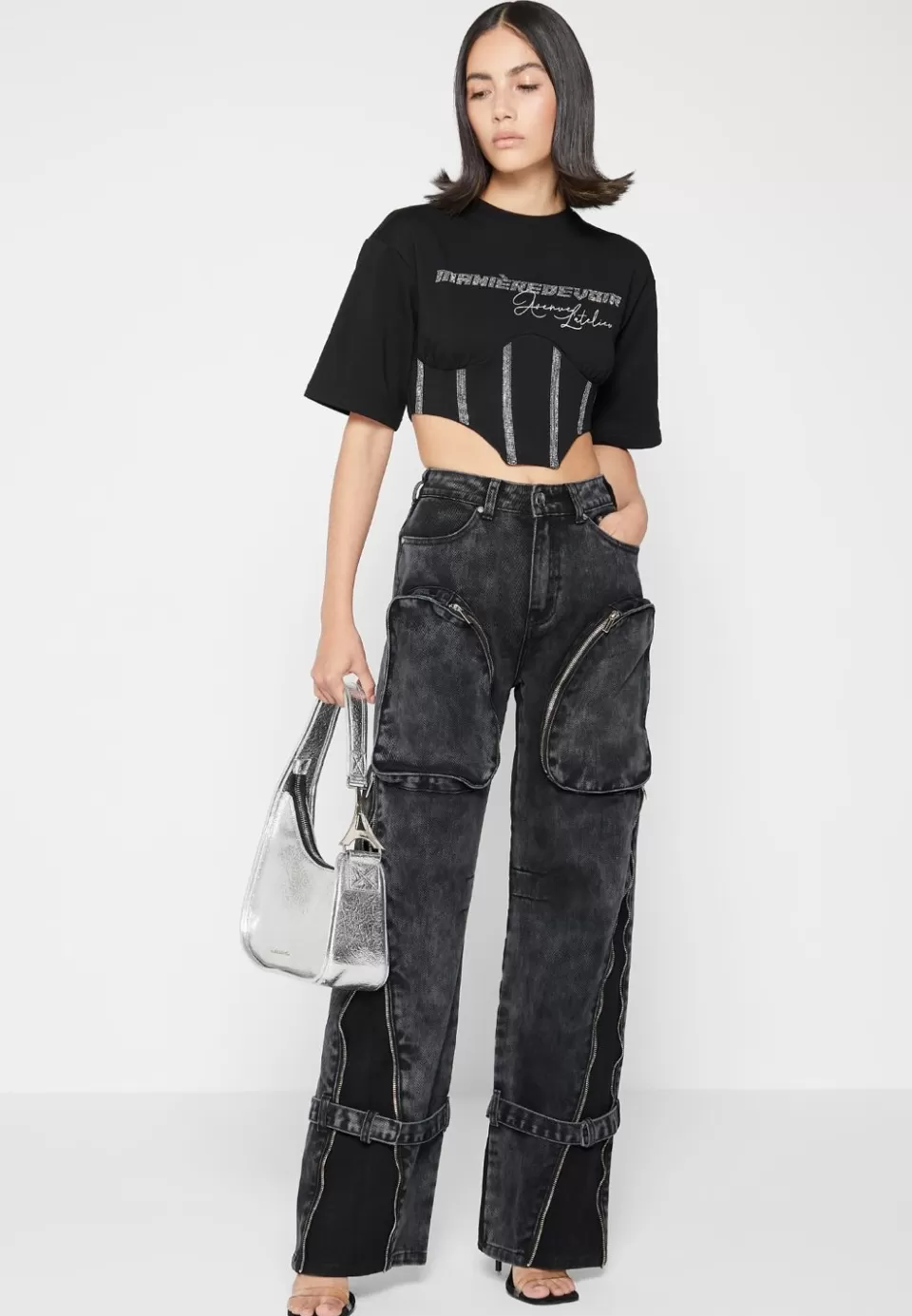 Manière De Voir Rhinestone Lace Up Corset T-Shirt>Woman Tops & T Shirts