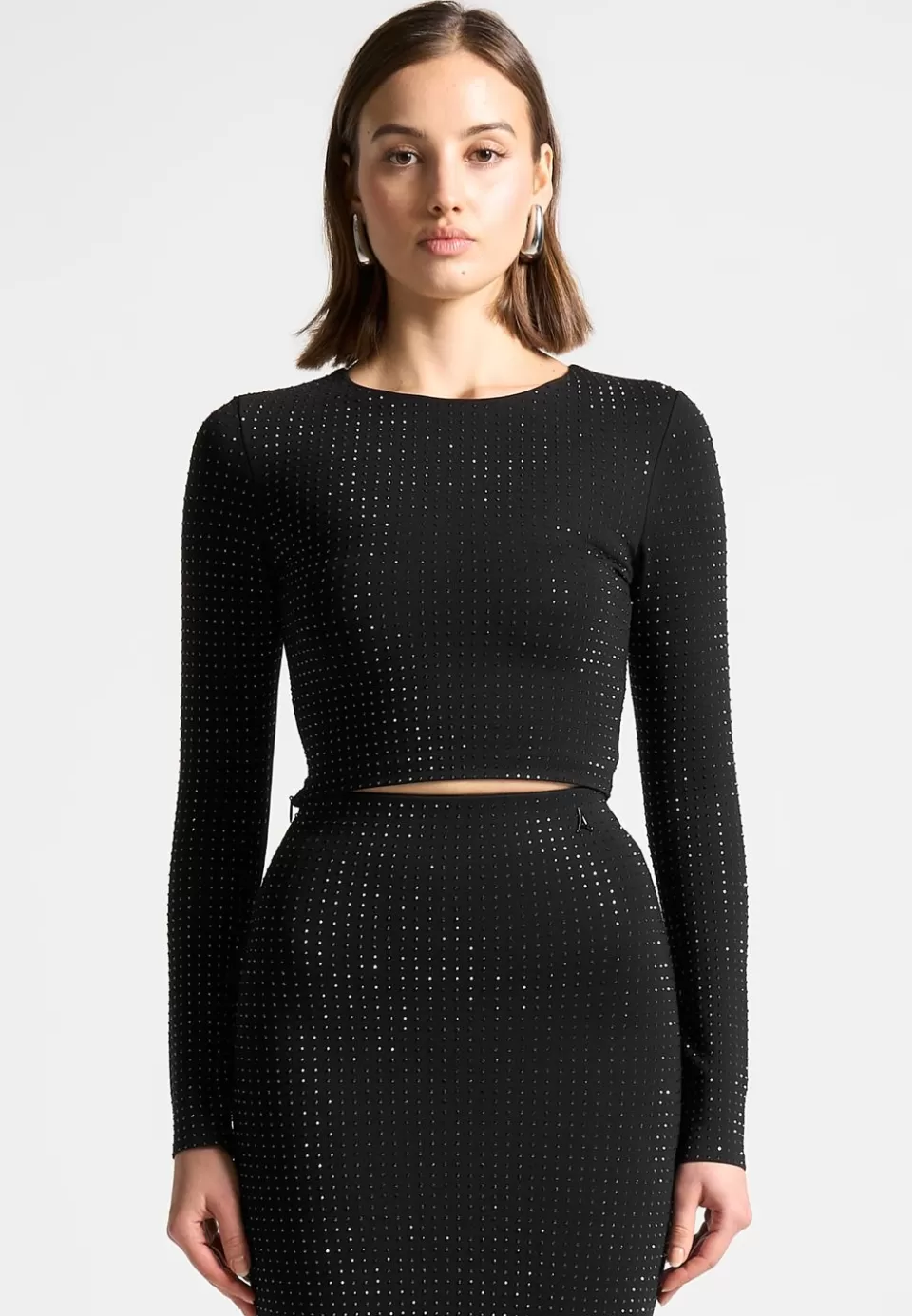 Manière De Voir Rhinestone Long Sleeve Bandage Top>Woman Tops & T Shirts