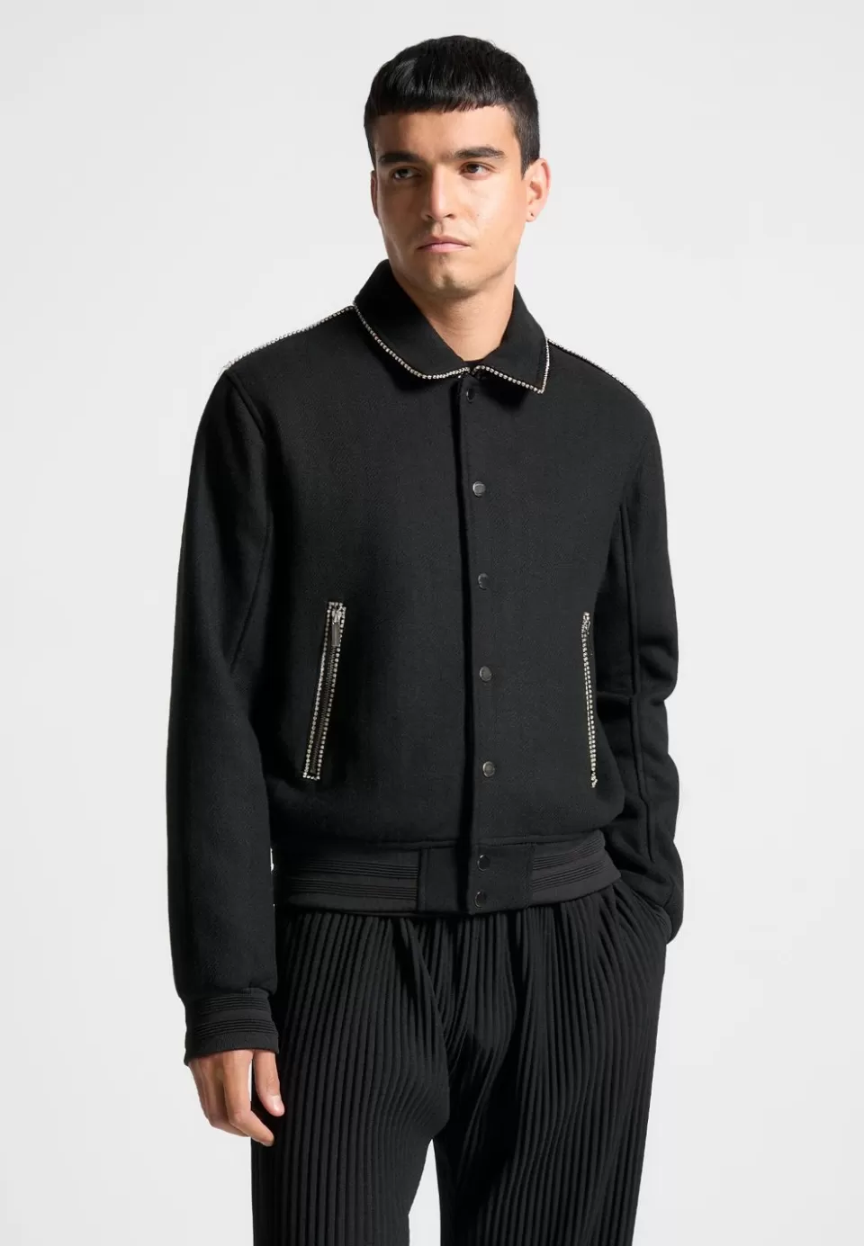 Manière De Voir Rhinestone Wool Blend Varsity Jacket>Man Jackets