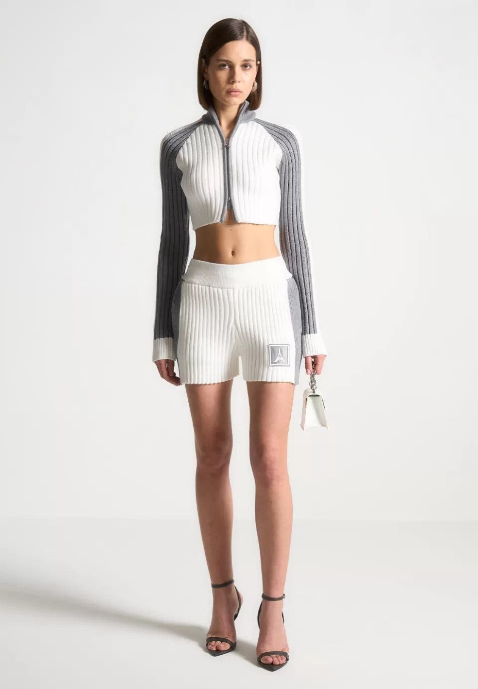 Manière De Voir Rib Knit Track Jacket - Off White/Grey>Woman Jumpers & Hoodies