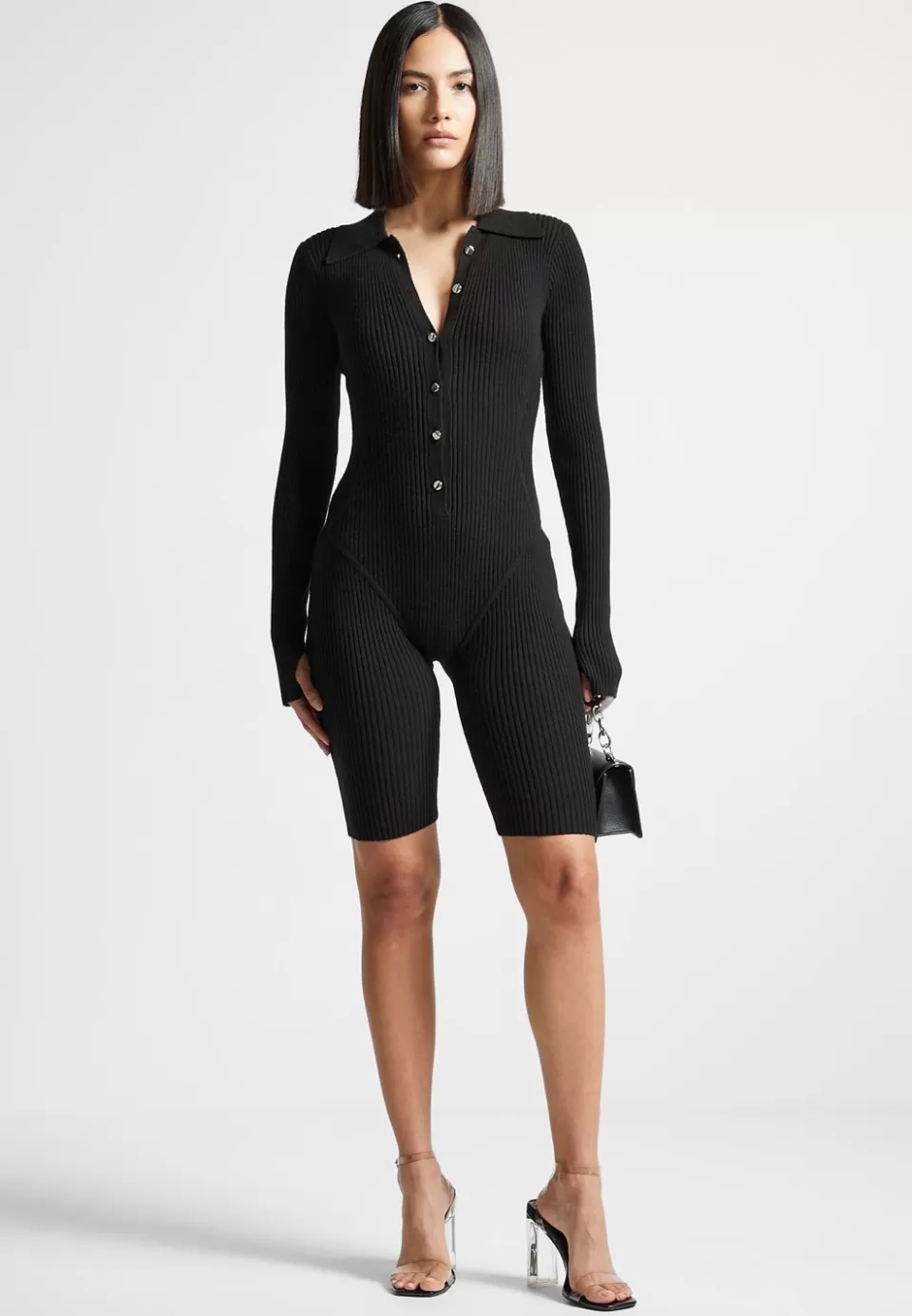 Manière De Voir Ribbed Knit Long Sleeve Playsuit>Woman Knitwear