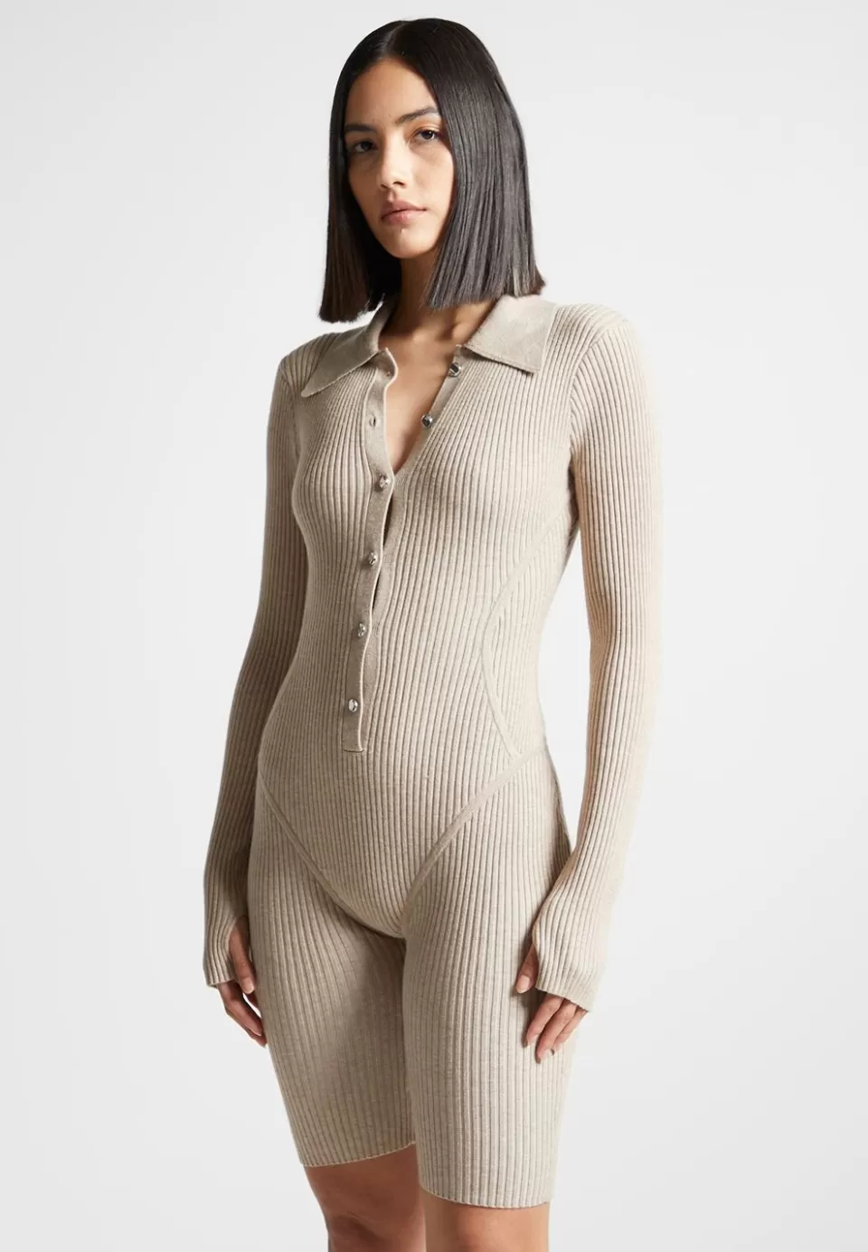 Manière De Voir Ribbed Knit Long Sleeve Playsuit>Woman Knitwear