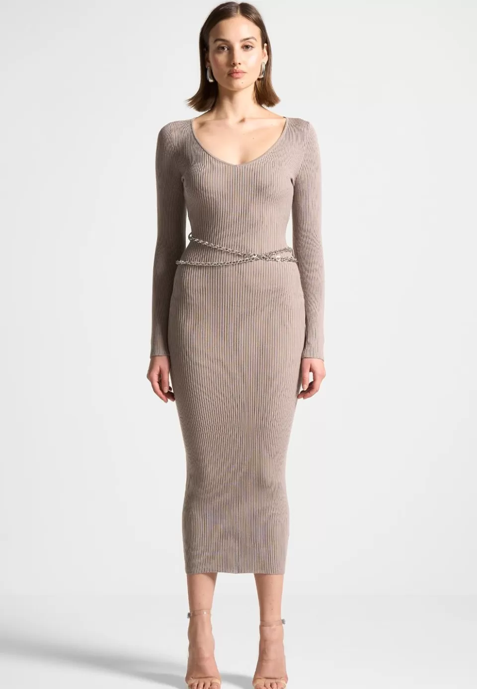 Manière De Voir Ribbed Knit Midaxi Dress With Chain Belt>Woman Knitwear
