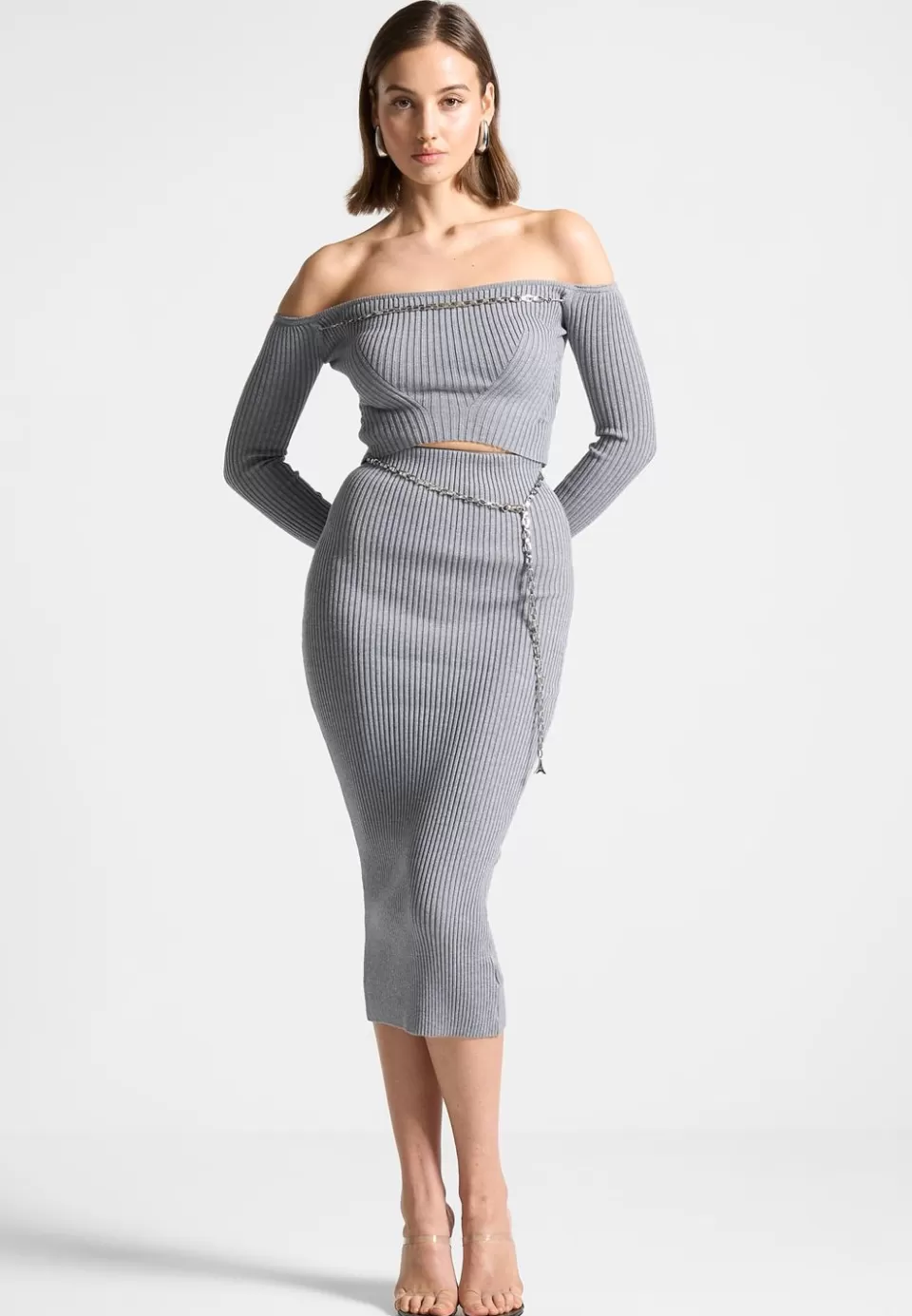 Manière De Voir Ribbed Knit Midaxi Skirt With Chain Belt>Woman Skirts