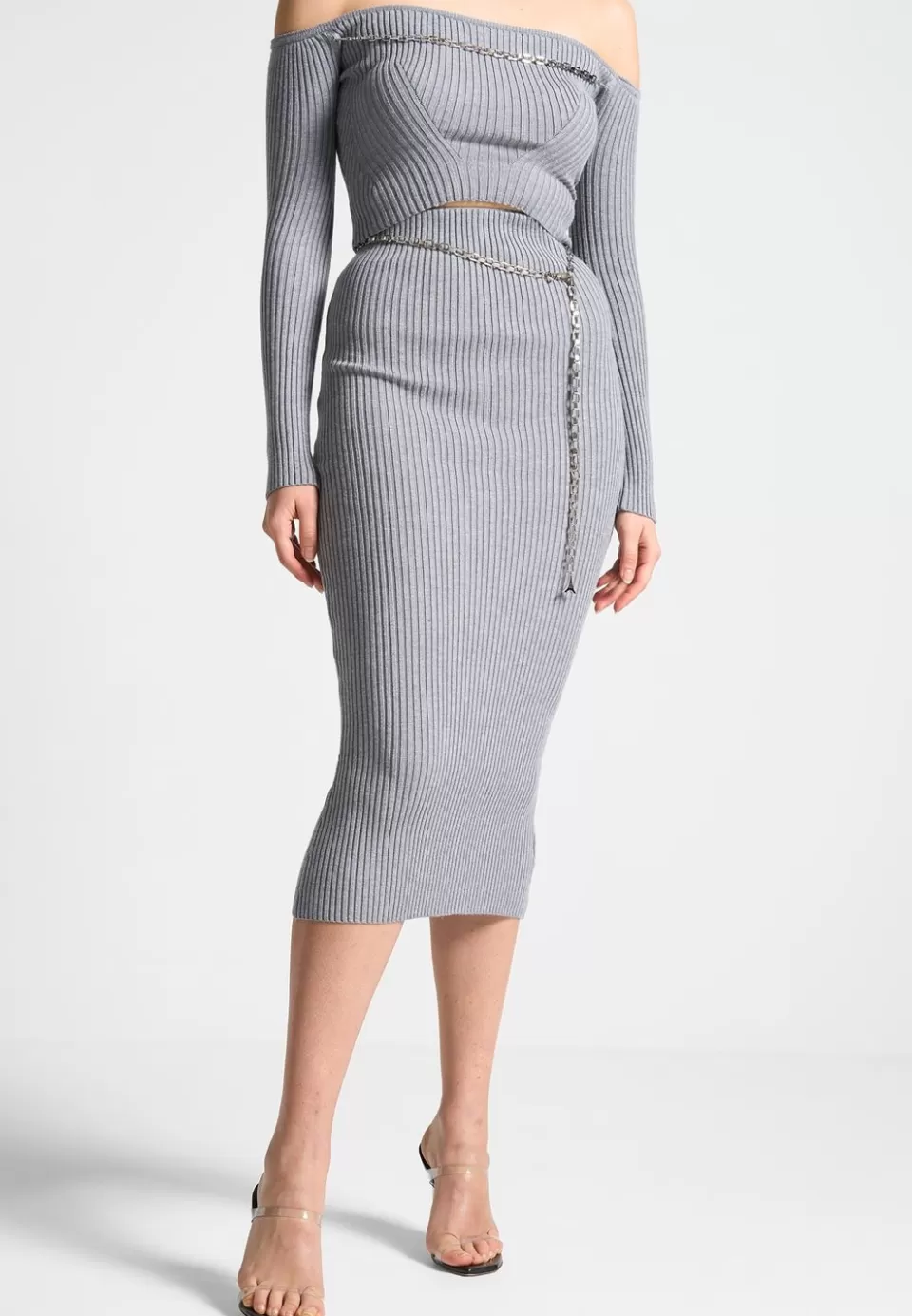 Manière De Voir Ribbed Knit Midaxi Skirt With Chain Belt>Woman Skirts