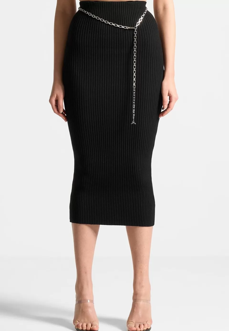 Manière De Voir Ribbed Knit Midaxi Skirt With Chain Belt>Woman Skirts