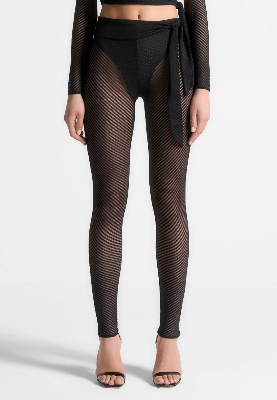 Manière De Voir Ribbed Sheer Leggings With Tie>Woman Leggings