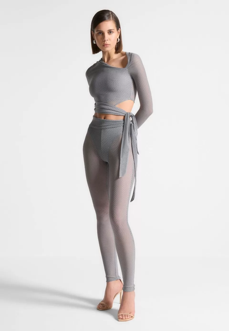 Manière De Voir Ribbed Sheer Leggings With Tie>Woman Leggings