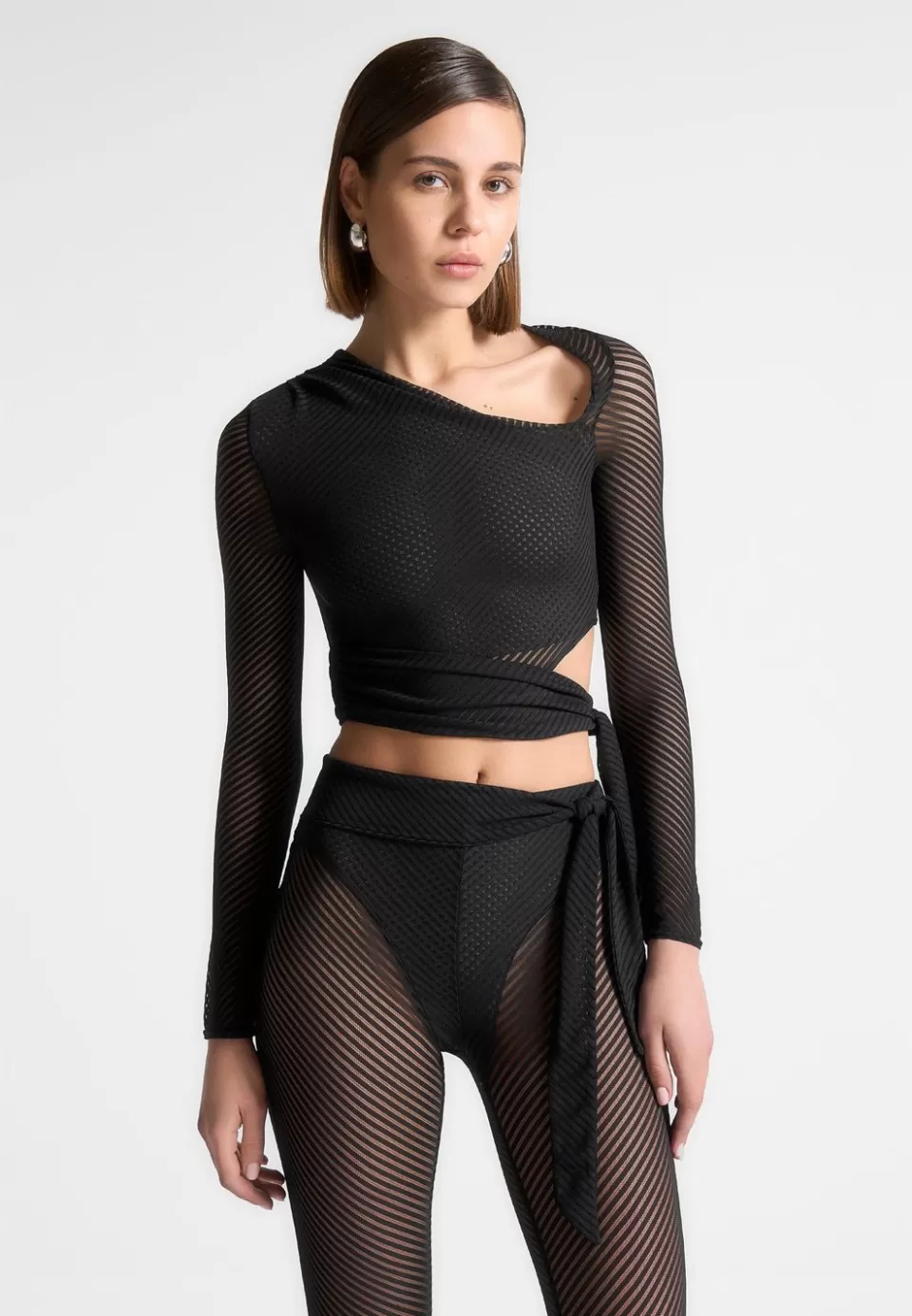 Manière De Voir Ribbed Sheer Top With Tie>Woman Tops & T Shirts