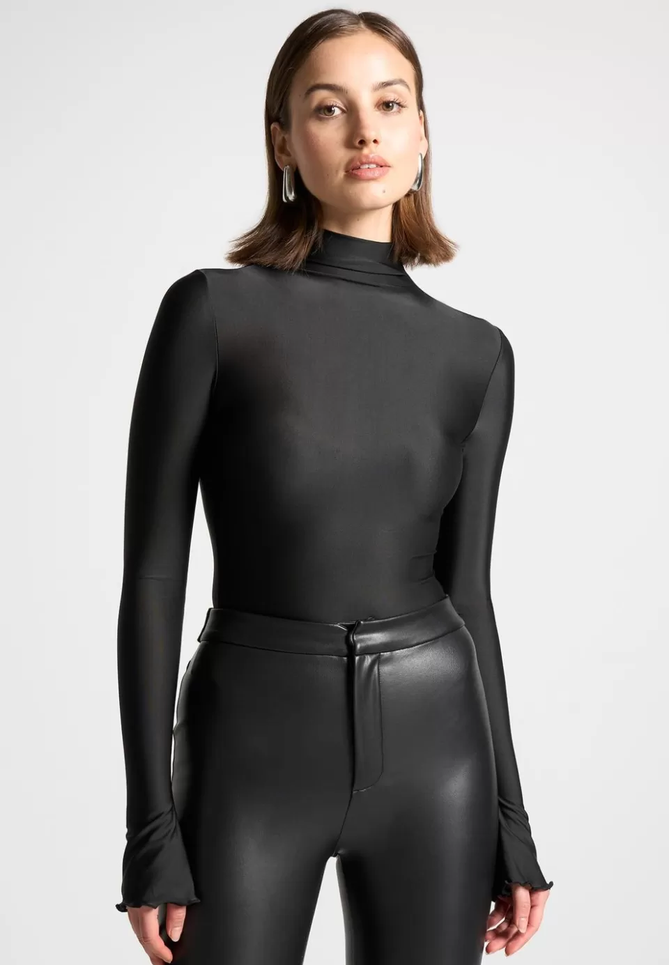 Manière De Voir Ruffle Cuff Mock Neck Bodysuit>Woman Bodysuits