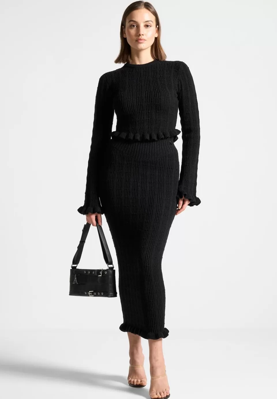 Manière De Voir Ruffle Hem Ribbed Knit Midaxi Skirt>Woman Skirts
