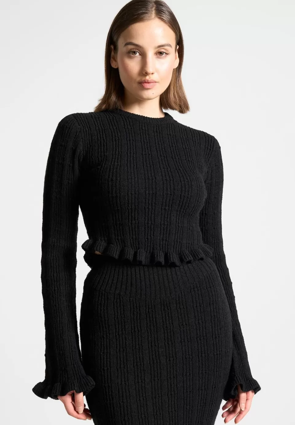 Manière De Voir Ruffle Hem Ribbed Knit Top>Woman Knitwear