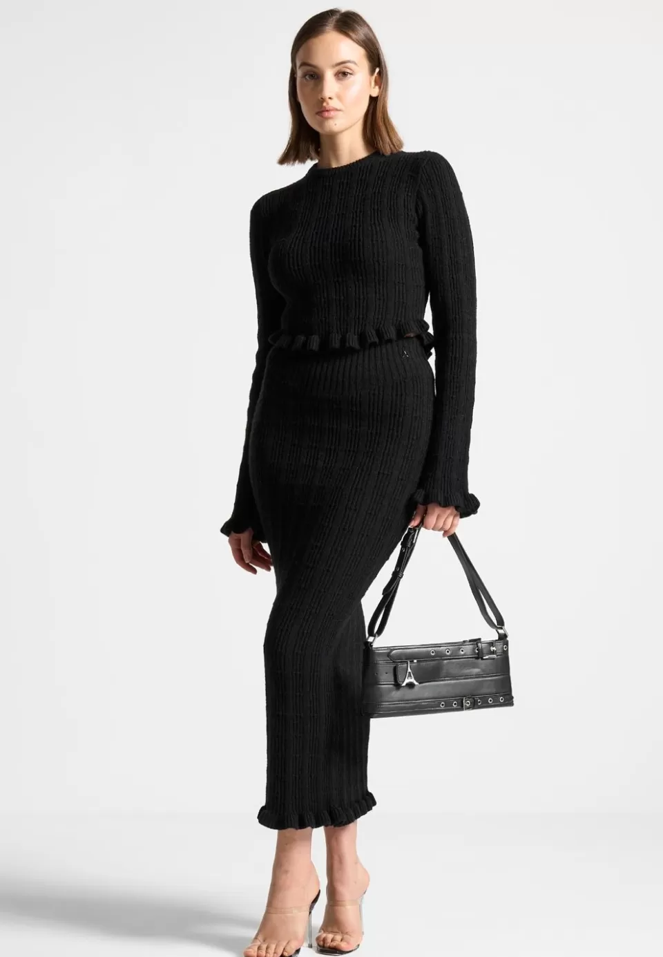 Manière De Voir Ruffle Hem Ribbed Knit Top>Woman Knitwear