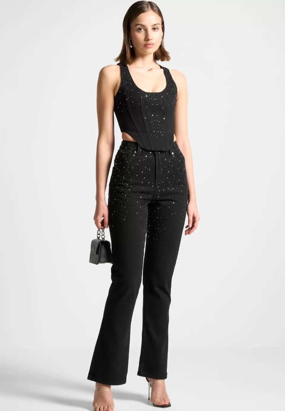 Manière De Voir Scattered Rhinestone Mini Flare Jeans>Woman Jeans
