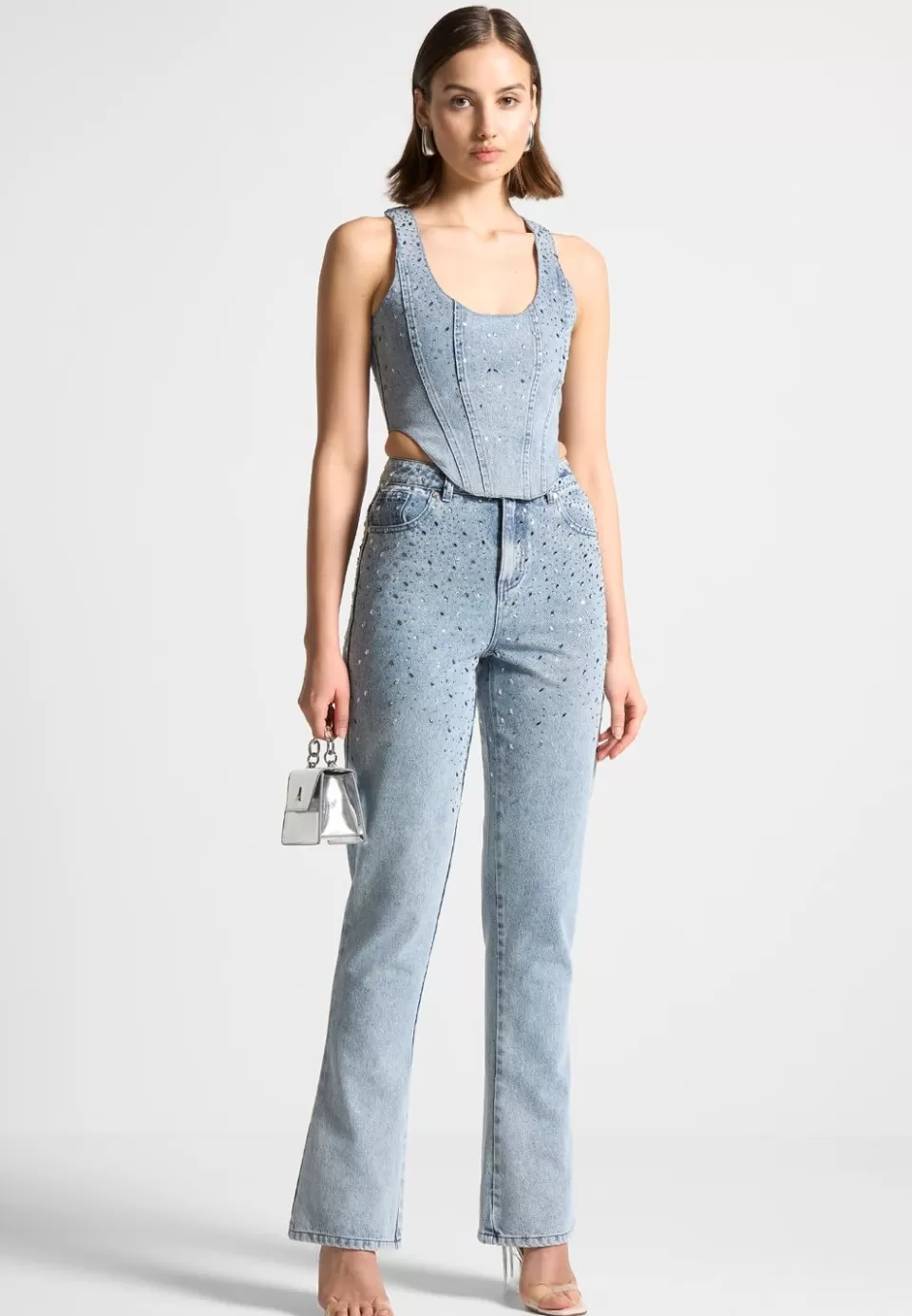 Manière De Voir Scattered Rhinestone Mini Flare Jeans>Woman Jeans