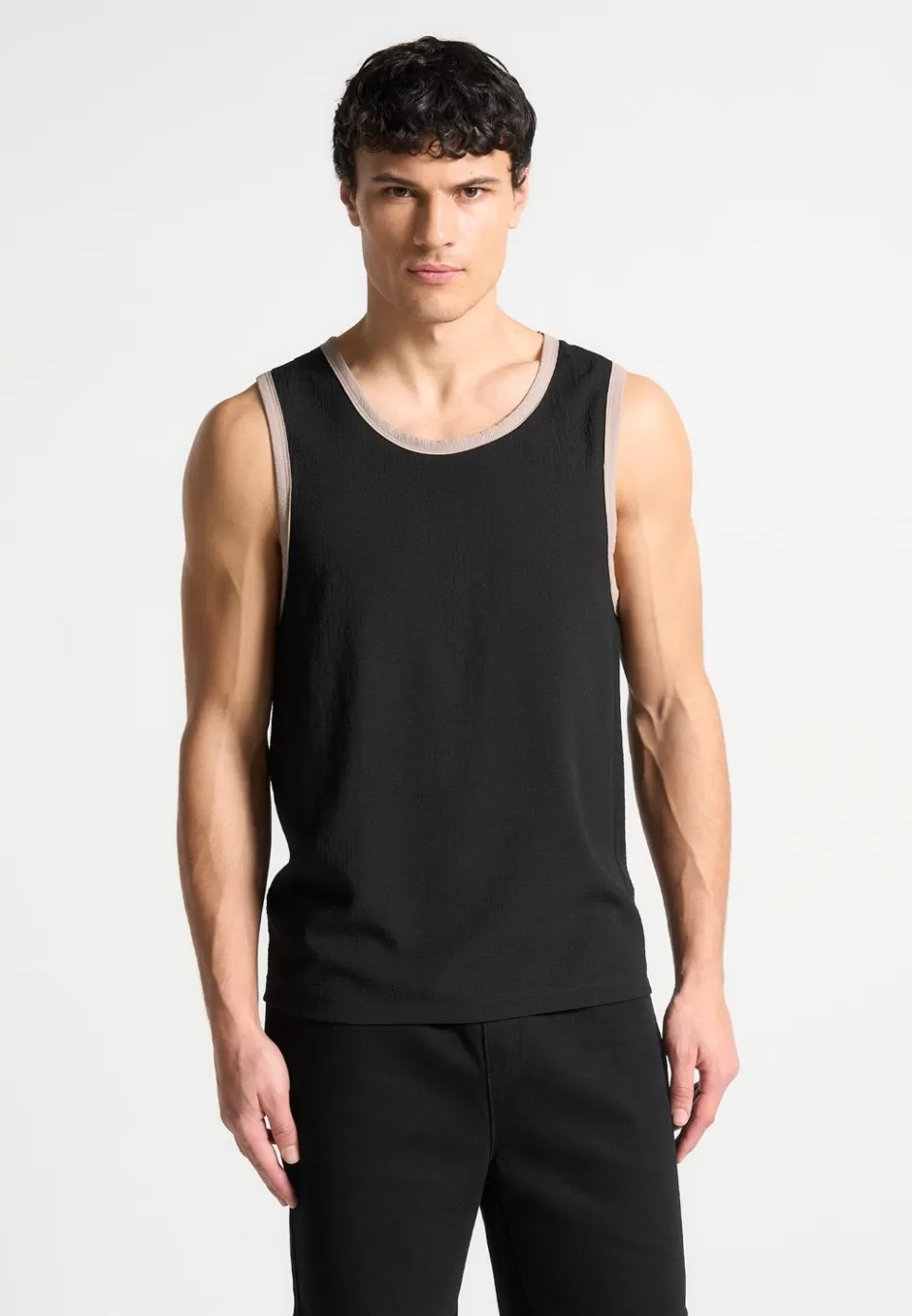 Manière De Voir Seersucker Vest - Black/Beige>Man T-Shirts & Tops