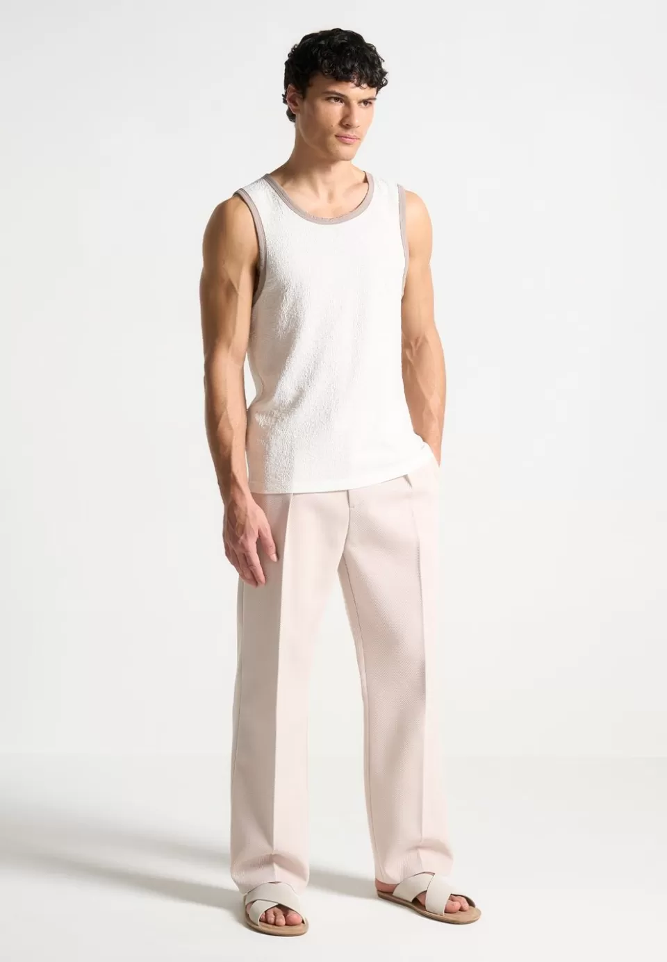 Manière De Voir Seersucker Vest - White/Beige>Man T-Shirts & Tops
