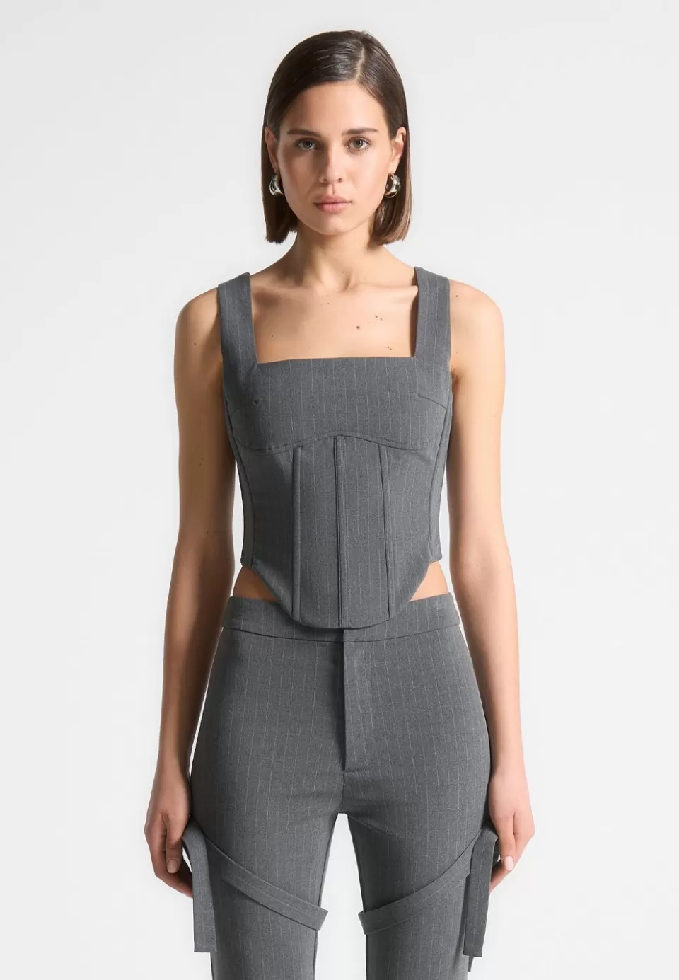 Manière De Voir Square Neck Pinstripe Corset Top>Woman Tops & T Shirts