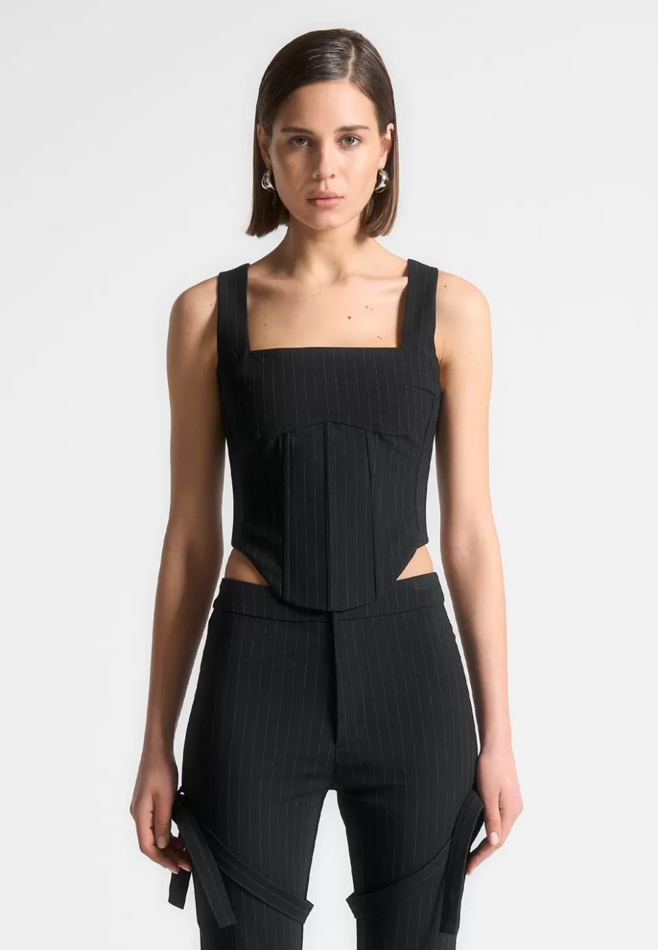 Manière De Voir Square Neck Pinstripe Corset Top>Woman Tops & T Shirts