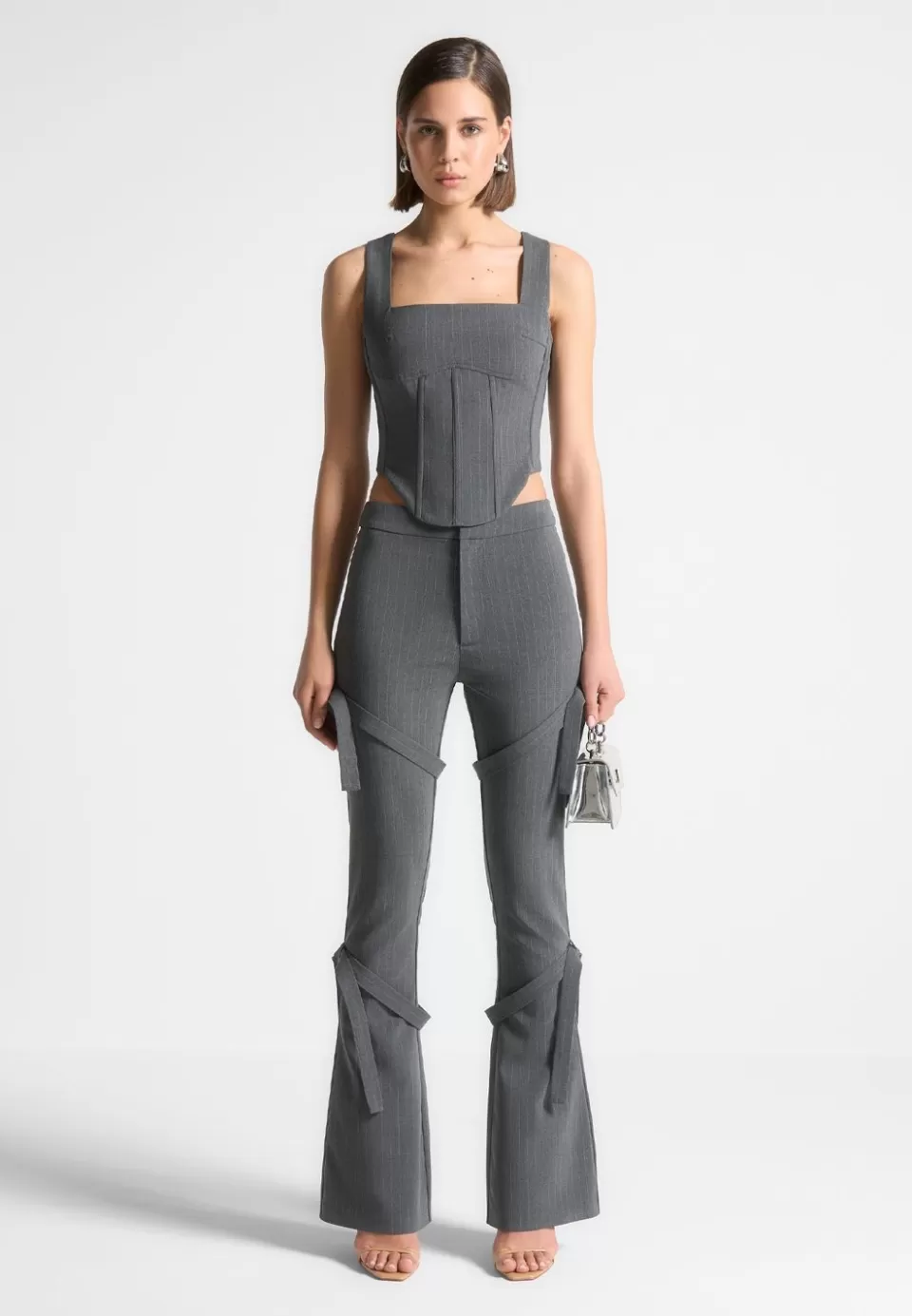 Manière De Voir Strap Detail Pinstripe Fit And Flare Leggings>Woman Leggings