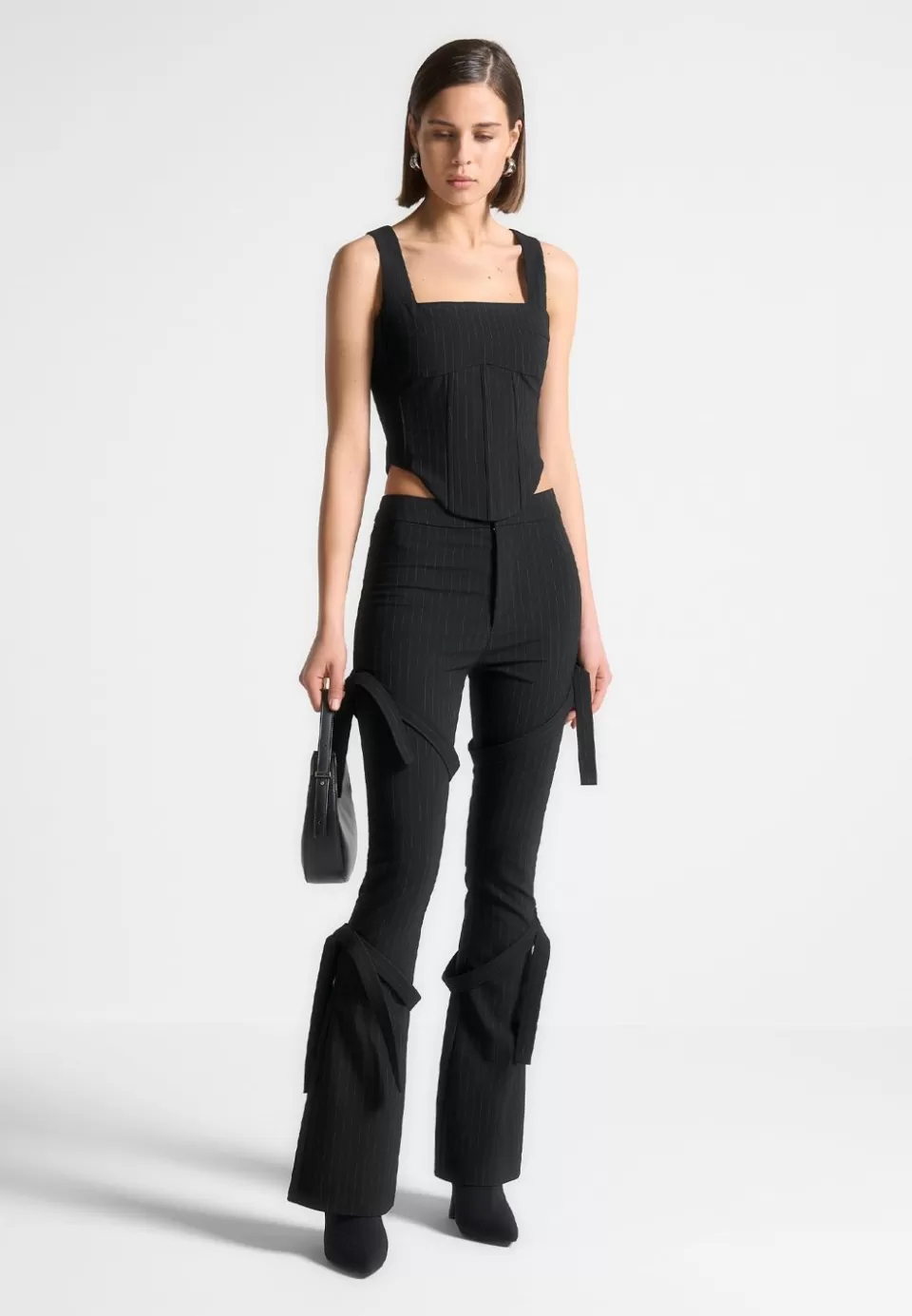 Manière De Voir Strap Detail Pinstripe Fit And Flare Leggings>Woman Leggings