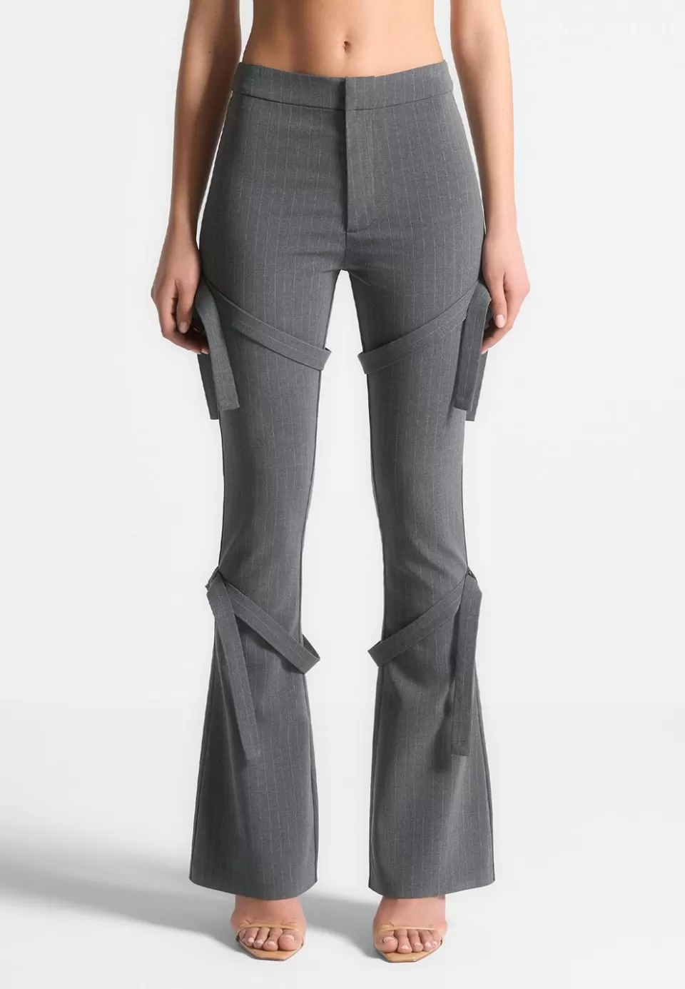 Manière De Voir Strap Detail Pinstripe Fit And Flare Leggings>Woman Leggings