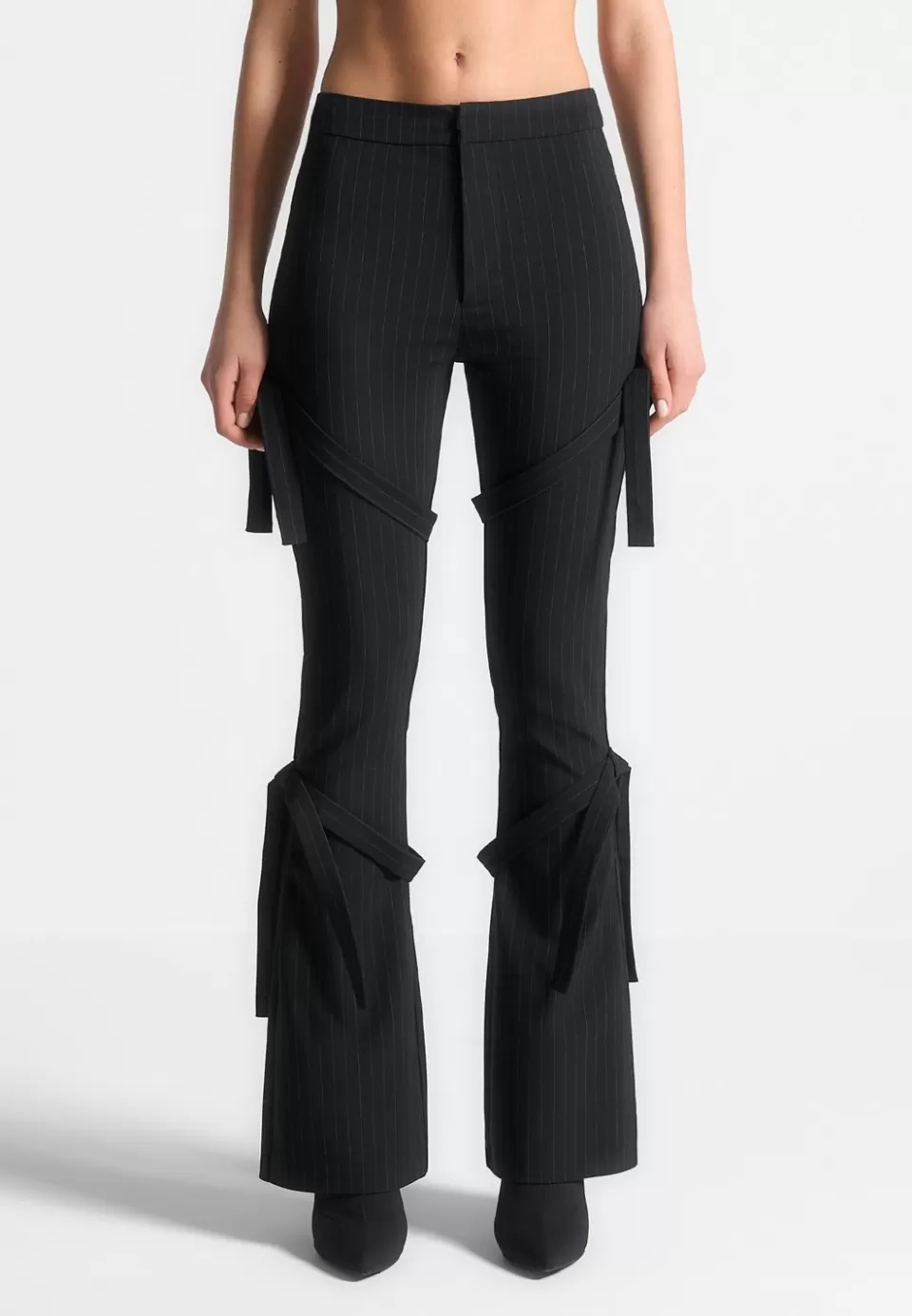 Manière De Voir Strap Detail Pinstripe Fit And Flare Leggings>Woman Leggings