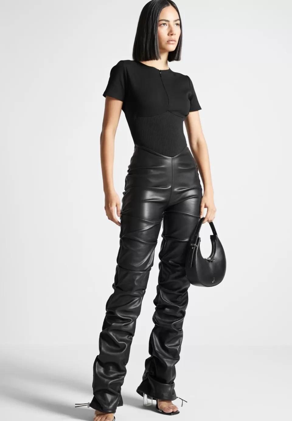 Manière De Voir Tacked Vegan Leather T-Shirt Jumpsuit>Woman Jumpsuits & Playsuits