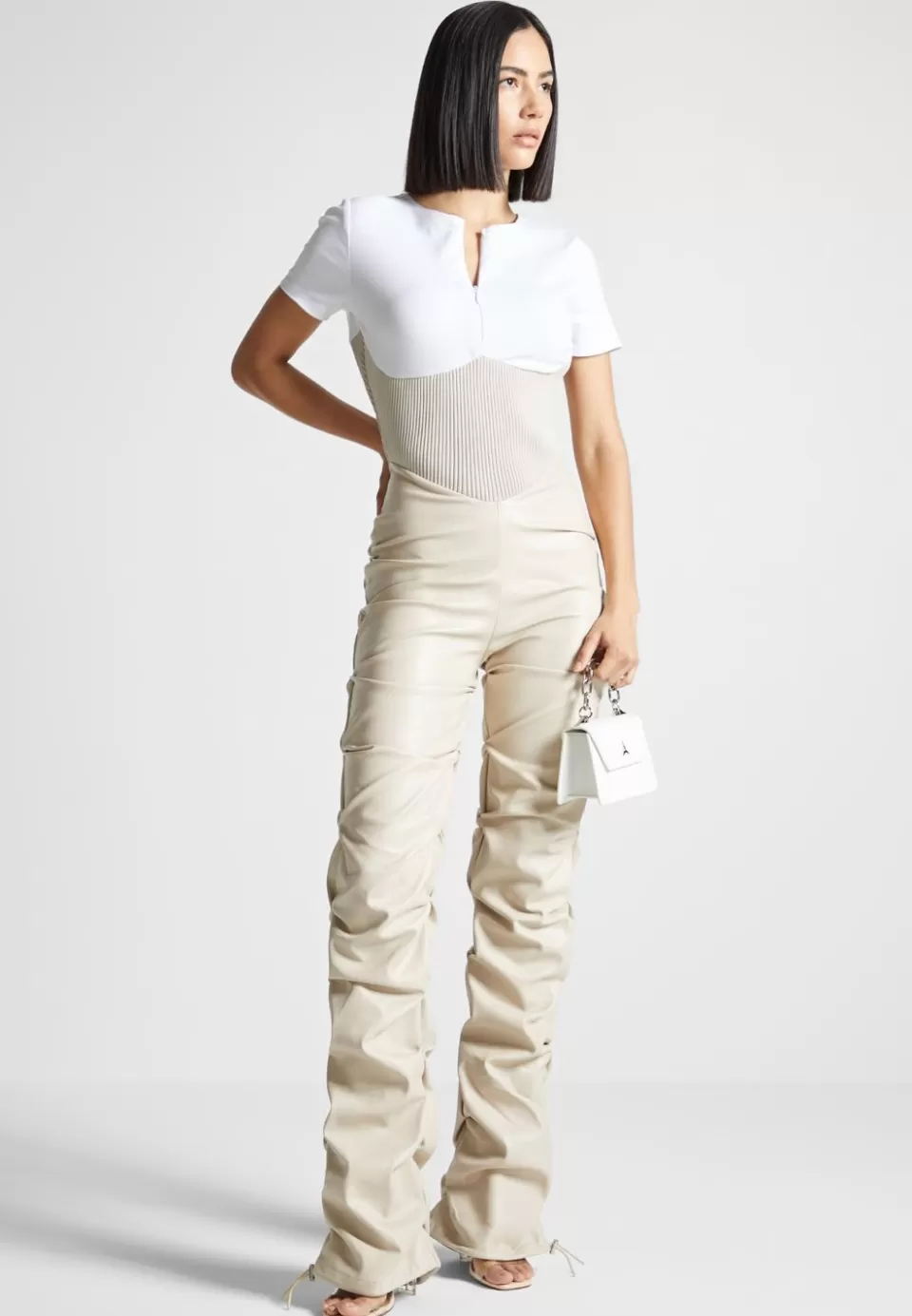 Manière De Voir Tacked Vegan Leather T-Shirt Jumpsuit>Woman Jumpsuits & Playsuits