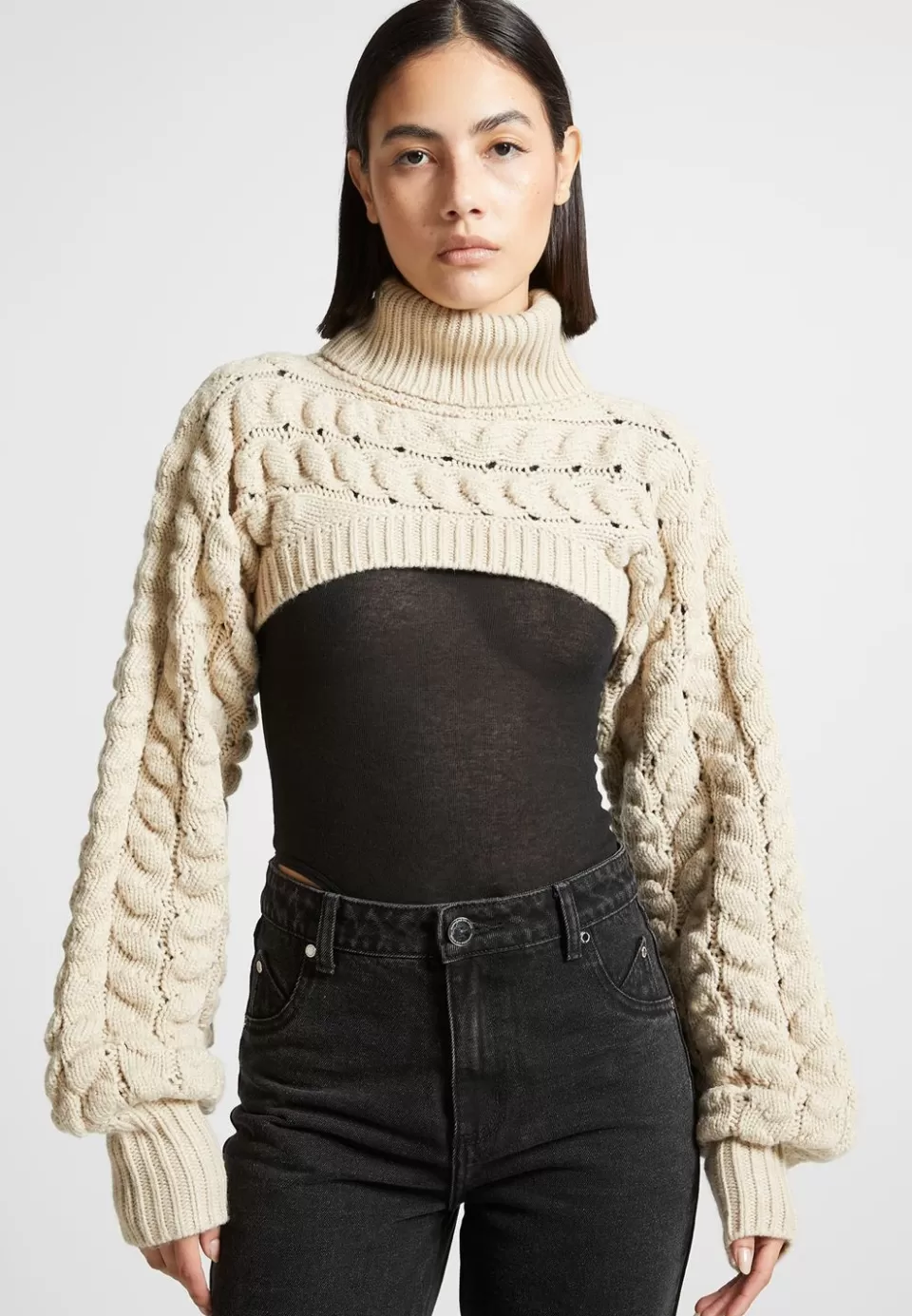 Manière De Voir Turtleneck Cable Knit Arm Warmers>Woman Knitwear