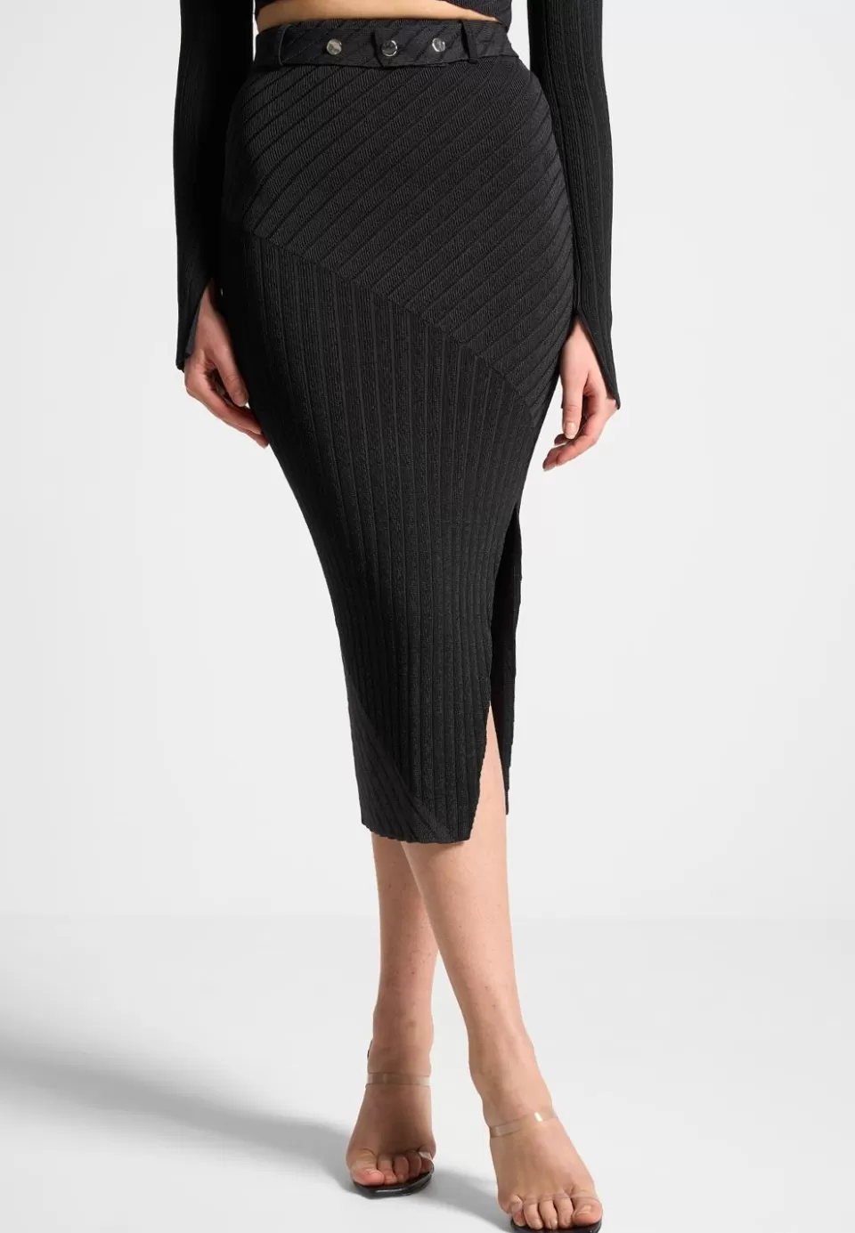 Manière De Voir Two-Tone Ribbed Knit Midi Skirt With Belt>Woman Matching Sets