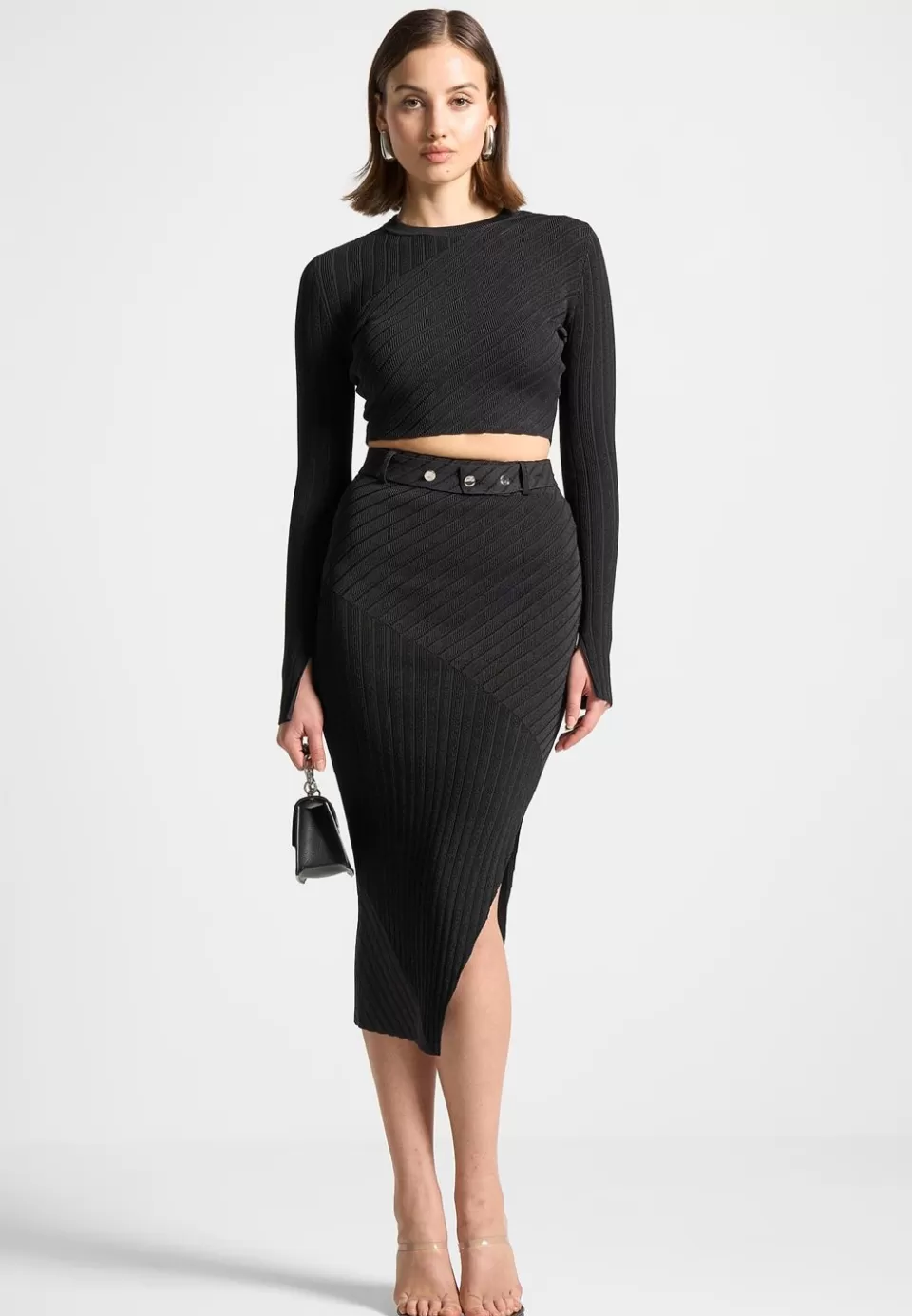 Manière De Voir Two-Tone Ribbed Knit Midi Skirt With Belt>Woman Skirts