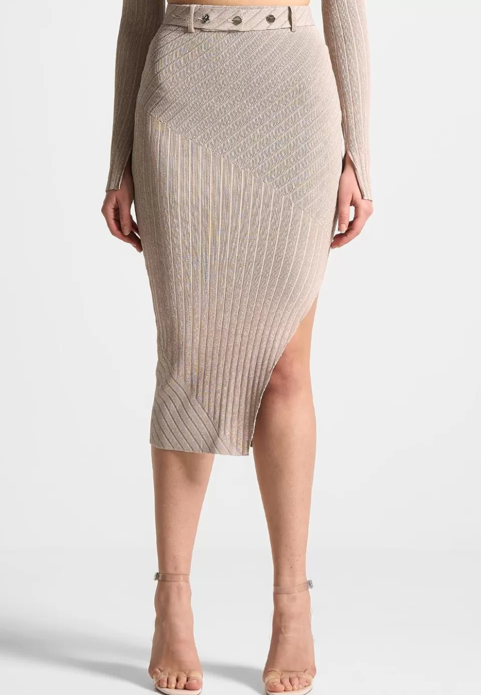 Manière De Voir Two-Tone Ribbed Knit Midi Skirt With Belt>Woman Skirts