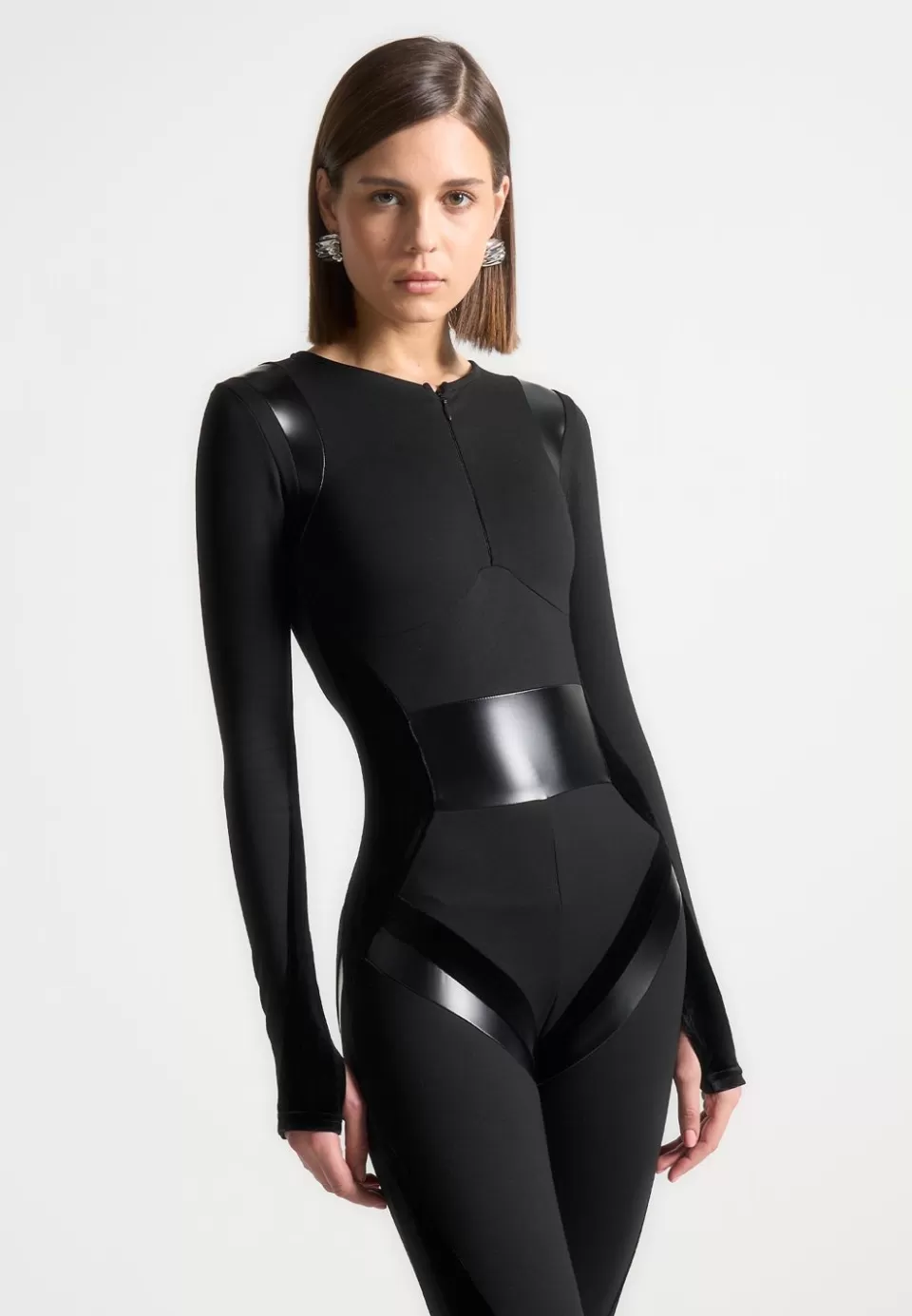 Manière De Voir Vegan Leather & Bandage Contour Jumpsuit>Woman Jumpsuits & Playsuits
