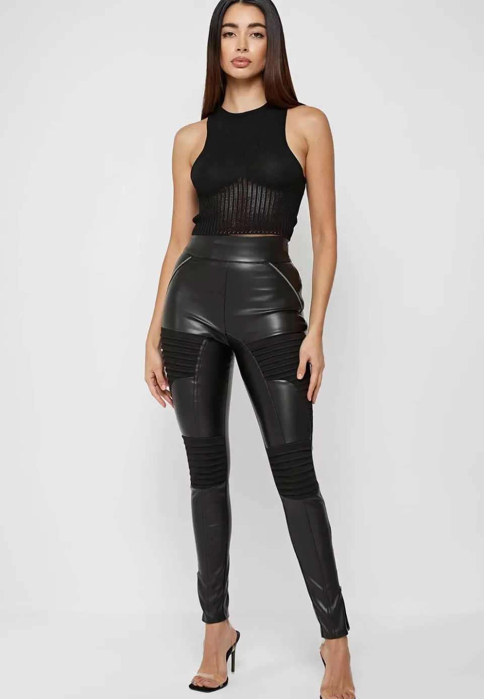 Manière De Voir Vegan Leather & Suede Ribbed Legging>Woman Leggings