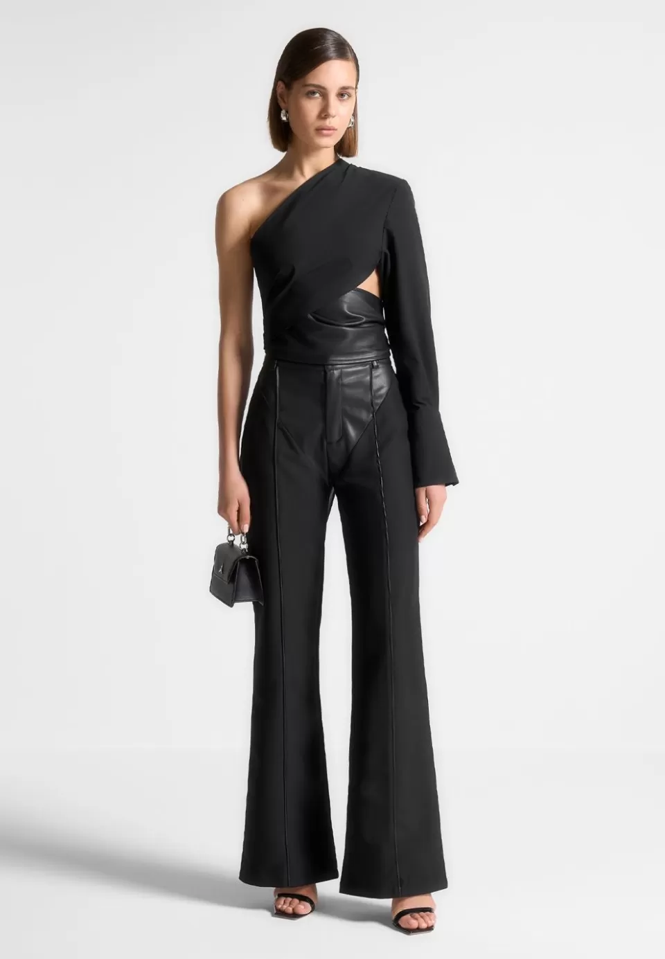 Manière De Voir Vegan Leather & Woven Trousers>Woman Trousers